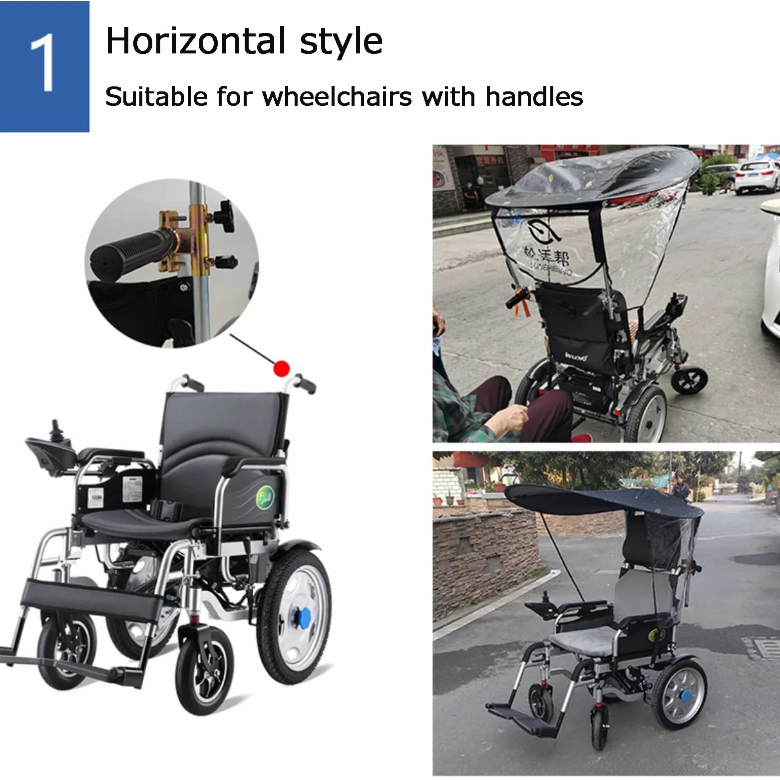 Auvent Parapluie, Pare-Soleil, Protection Contre la Pluie, Protection résistante aux UV, Support de Parapluie électrique pour la Plupart des fauteuils roulants (Wheelchair with Handle)