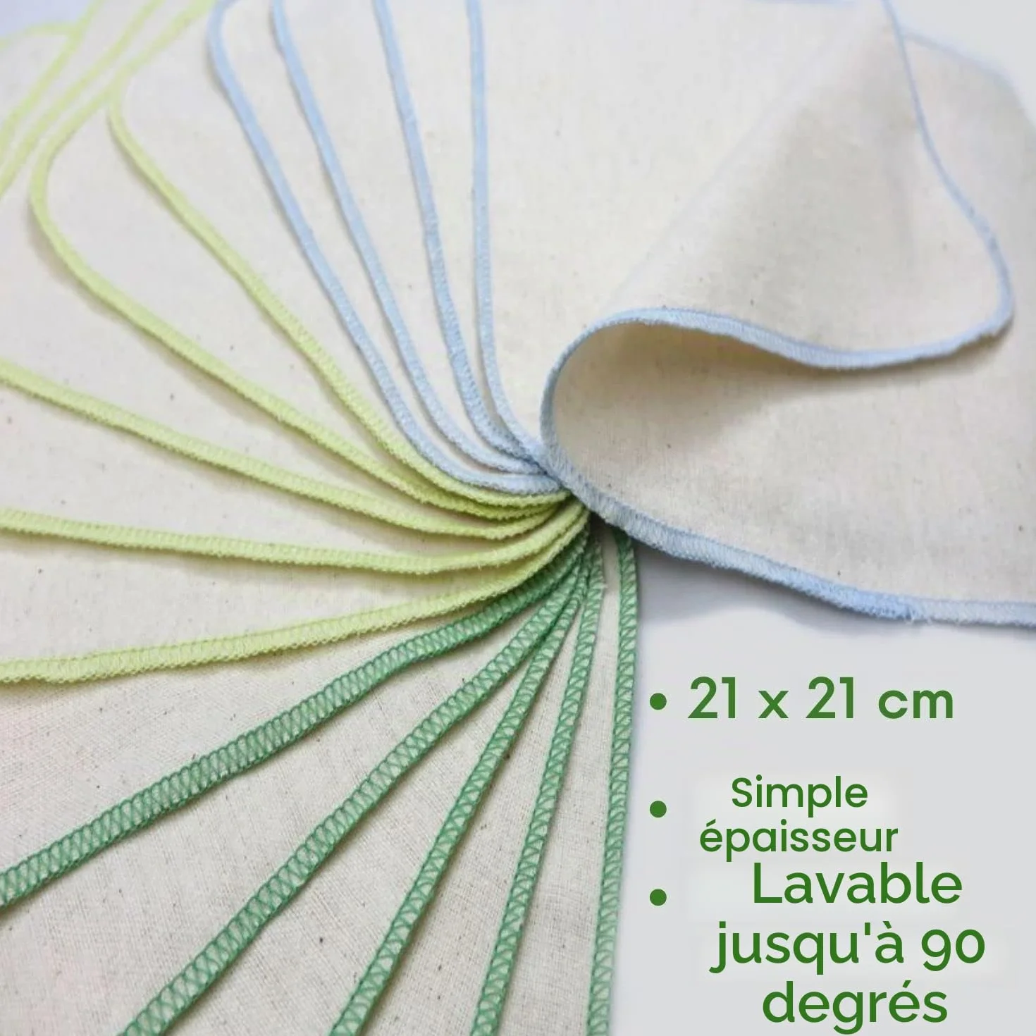 Gants de toilette réutilisables en flanelle de coton bio Lot de 15 - Serviettes lavables vert