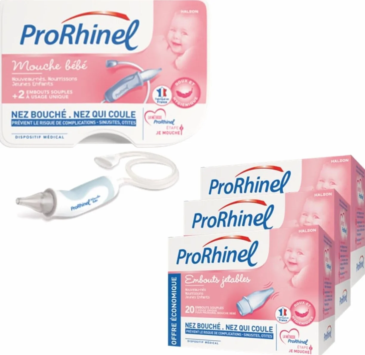 Kit Mouche Bébé Manuel PRORHINEL 3x20 Embouts Jetables Souples Lavage Nez Bouché