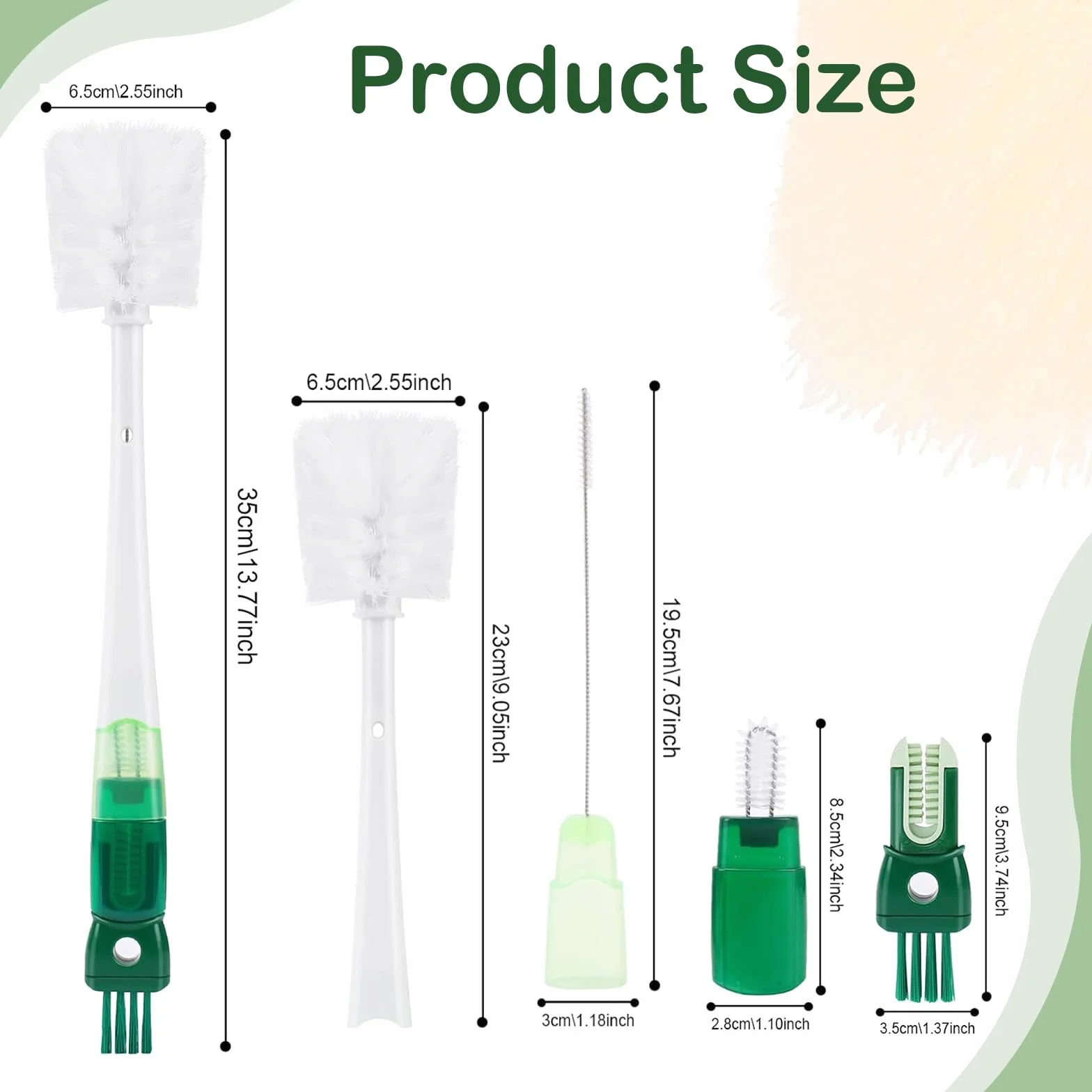 Brosse de Nettoyage Bouteille d'eau Multifonctionnelle 5 en 1 pour Biberons, Thermos, Pailles (Vert)