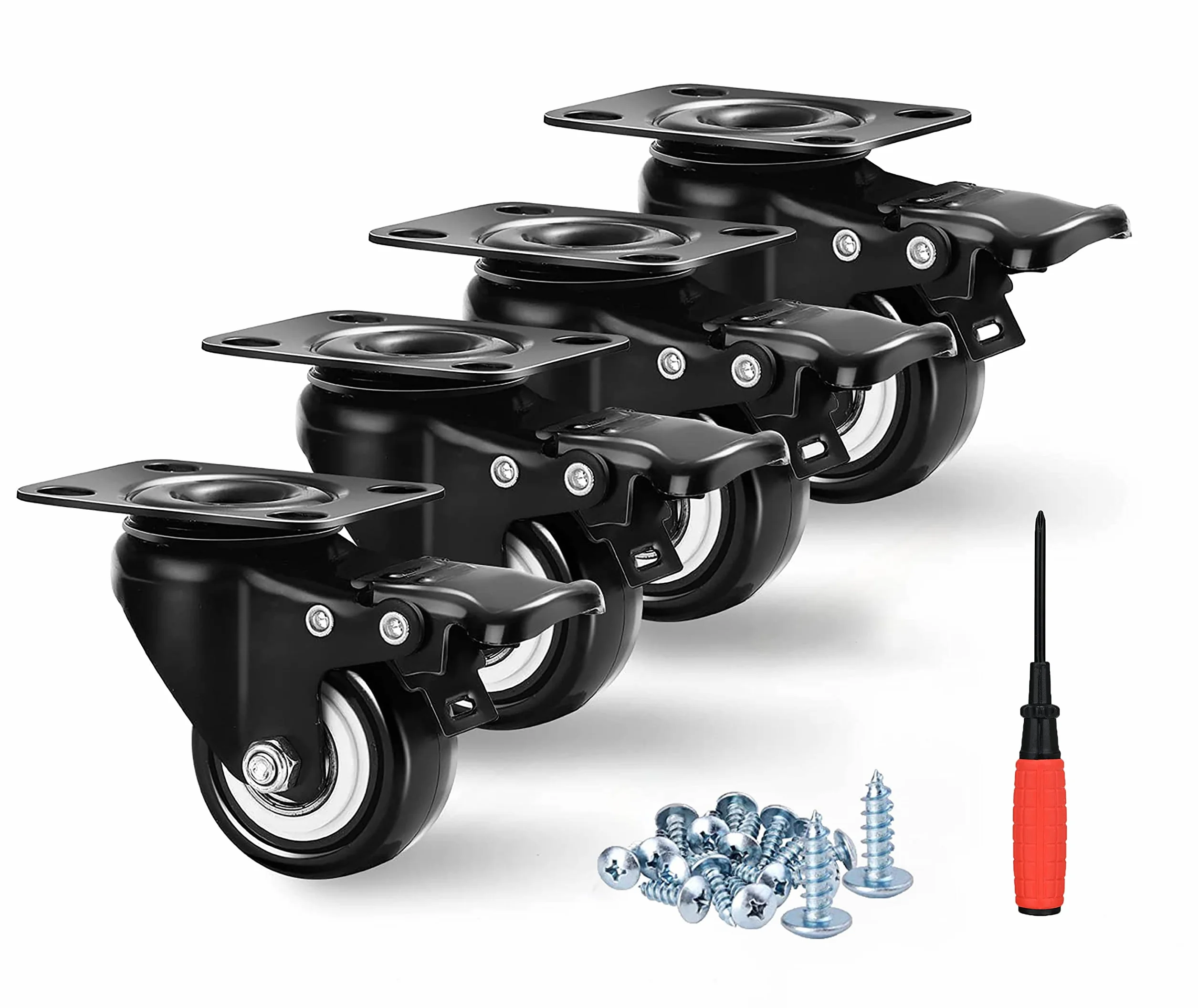 Roulettes Pivotantes avec Frein pour Meubles Charge Lourde 50mm 270KG Roue en Caoutchouc