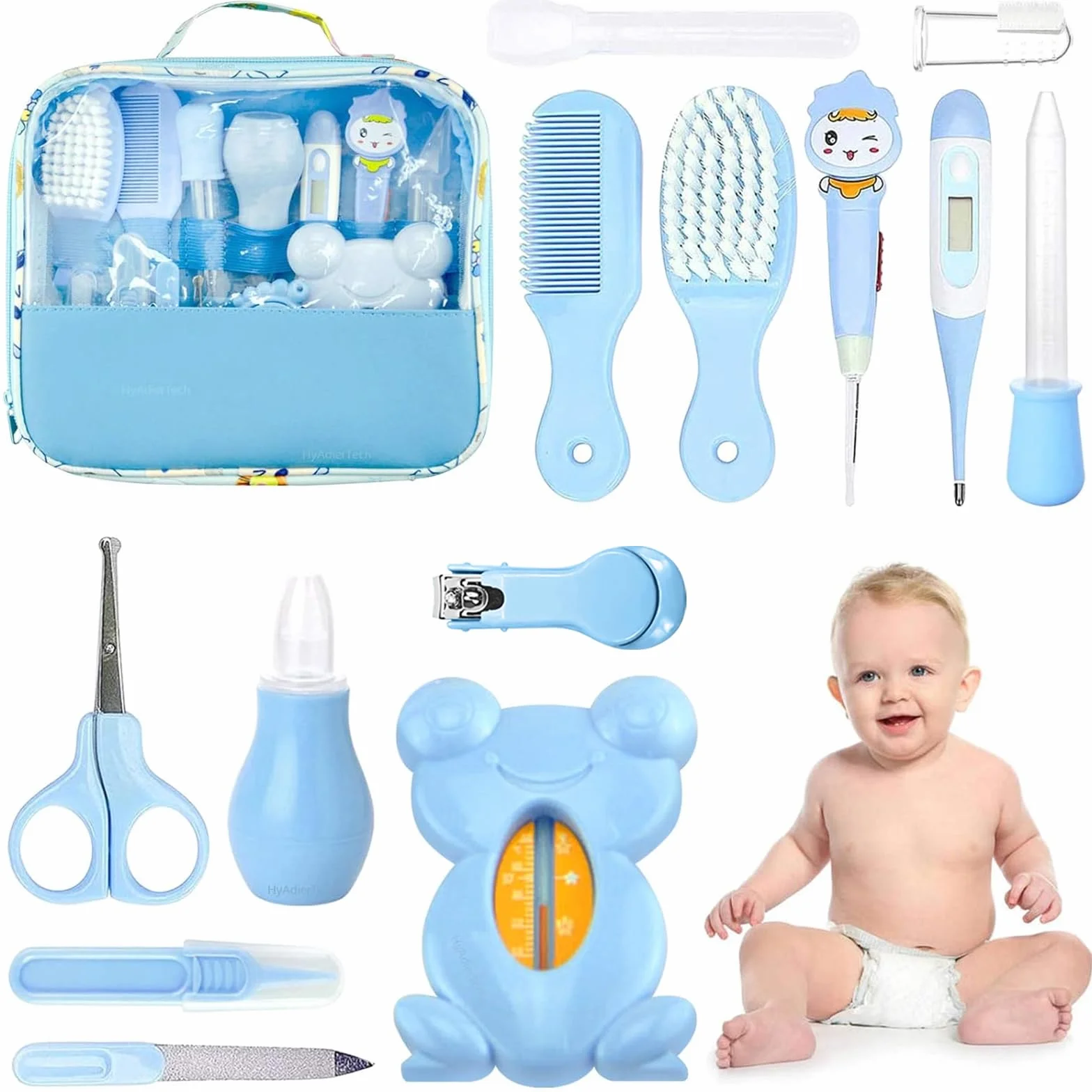 HyAdierTech Trousse de Soin Bébé 13 Pièces Set Kit Naissance Bleu