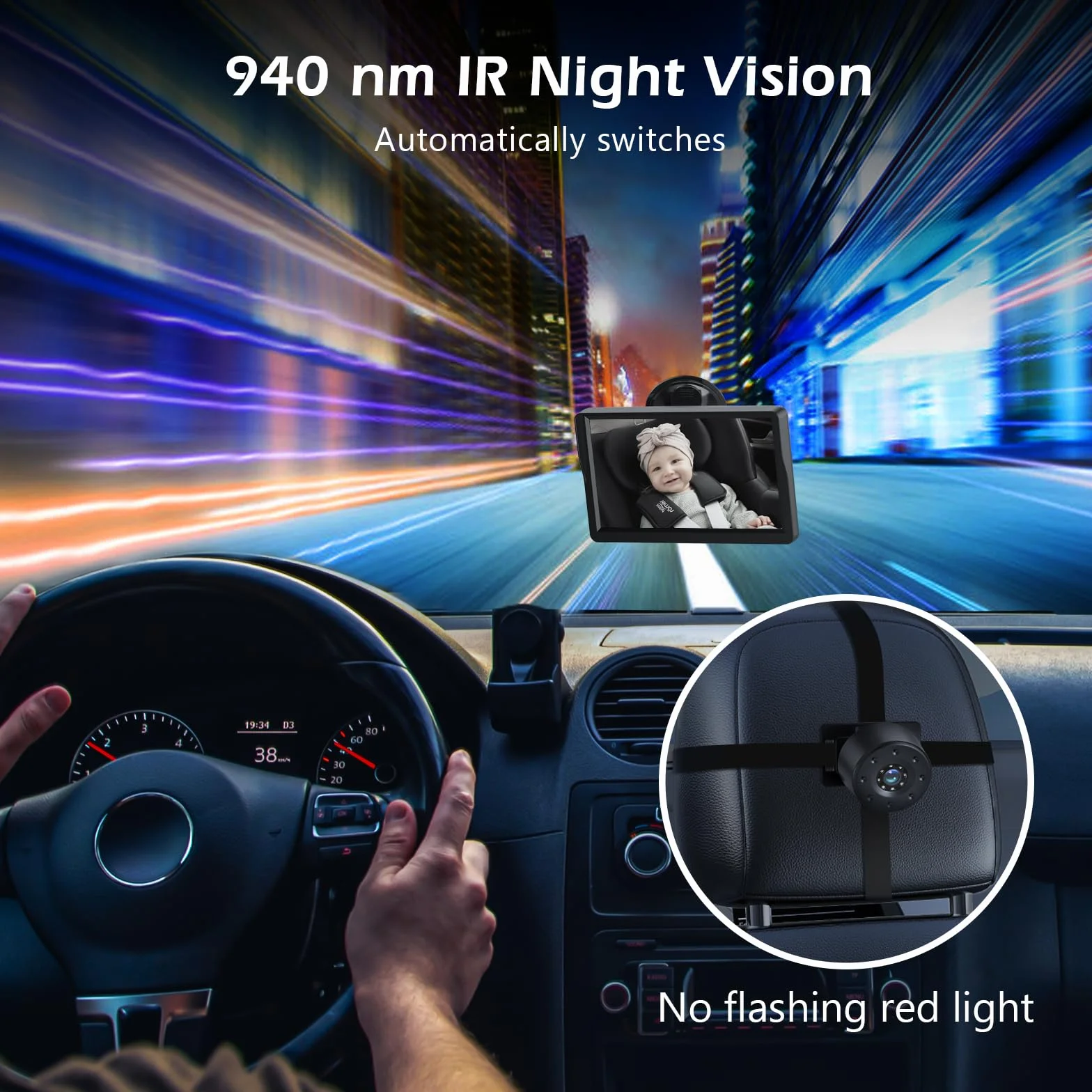 Caméra de Voiture pour bébé 4,3" HD IR Vision Nocturne 178° écran IPS Moniteur arrière