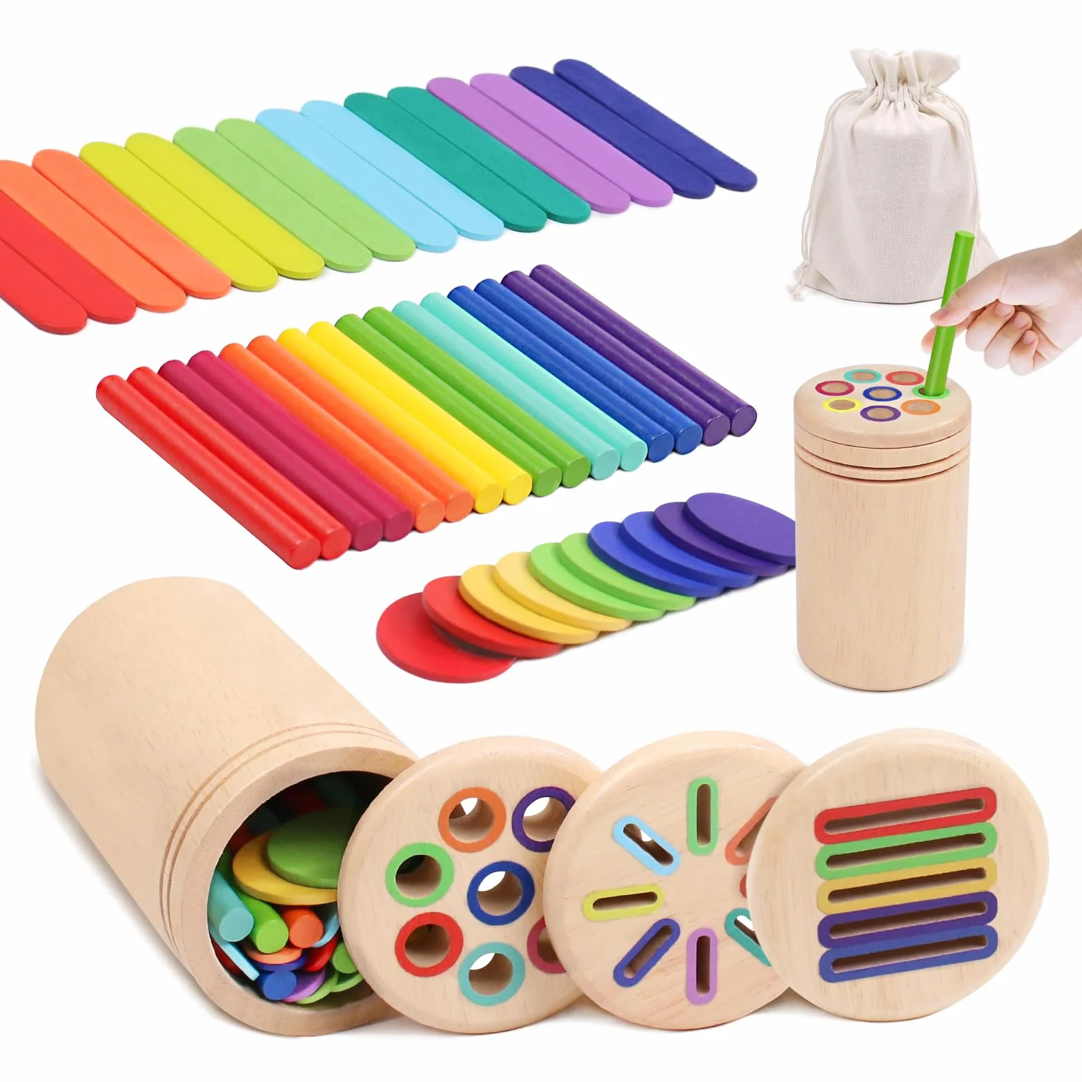 Jeux Montessori 1 2 3 Ans, 3 en 1 Jouet De Tri Enfants Jouets Montessori Bois Forme Trier Bebe 1 2 3 4 Ans Apprendre Les Couleurs Jeu Educatif 1 An avec Sac de Rangement Jouets à Trier Et à Empiler