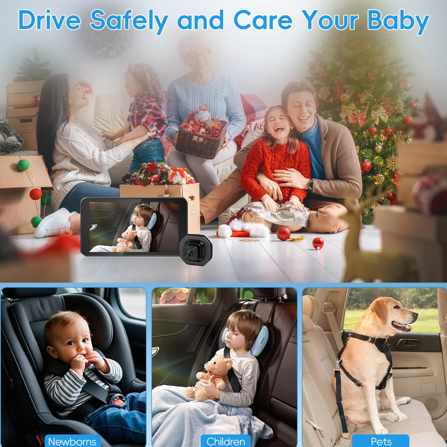 Caméra de Voiture pour Bébé 5" 1080P Vision Nocturne 170° Large Vision Moniteur Retroviseur