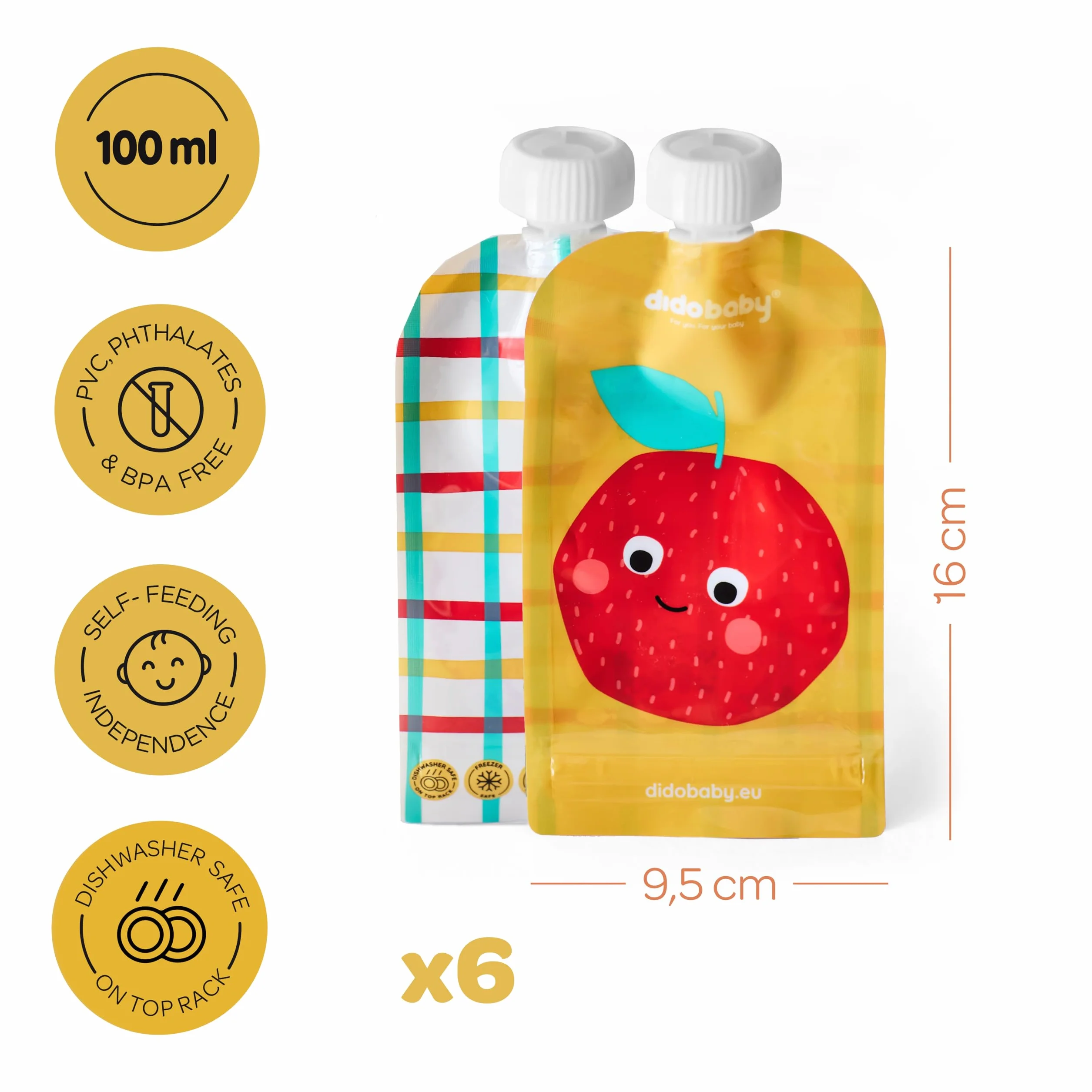 Gourdes Réutilisables Bébé Lot de 6 – Gourde Compote Rechargeable Sans BPA – Didobaby