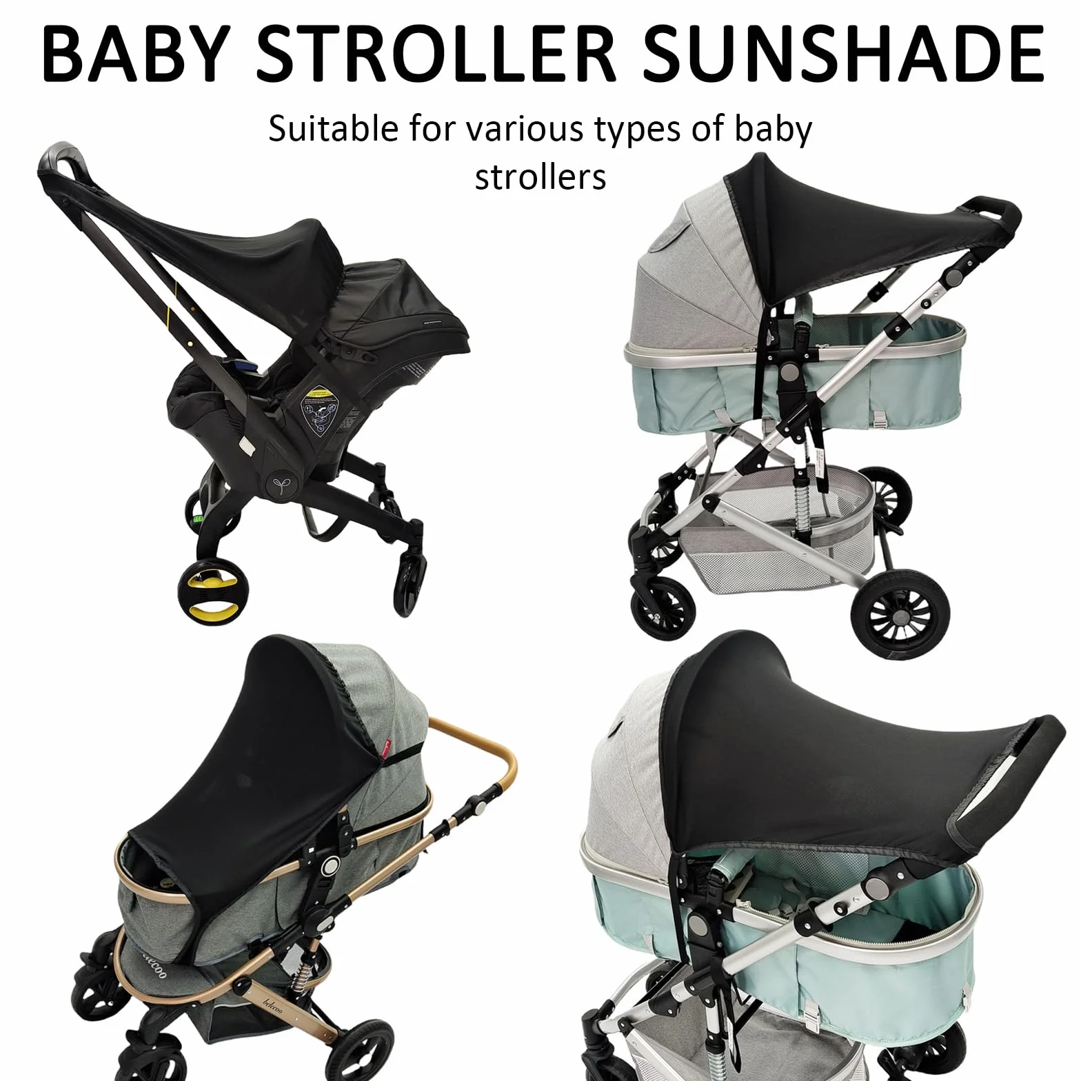 Pare-soleil Universel Poussette Anti-UV UPF +50 Housse élastique Auvent Canopy Noir