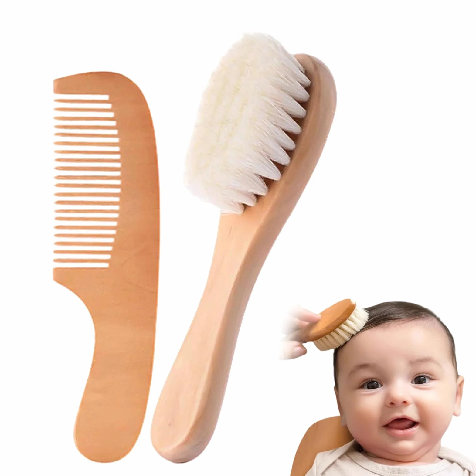 Brosse À Cheveux Bébé en Bois et Poils de Chèvre Naturel, Peigne en Bois pour Nouveau-nés