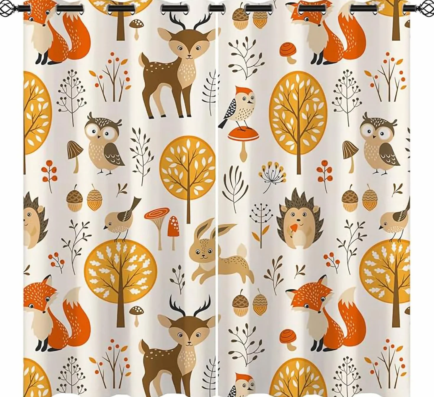 Rideau Occultant Forêt Renard 234x230cm Animaux de la Jungle Opaque à Oeillets 3D Imprimé