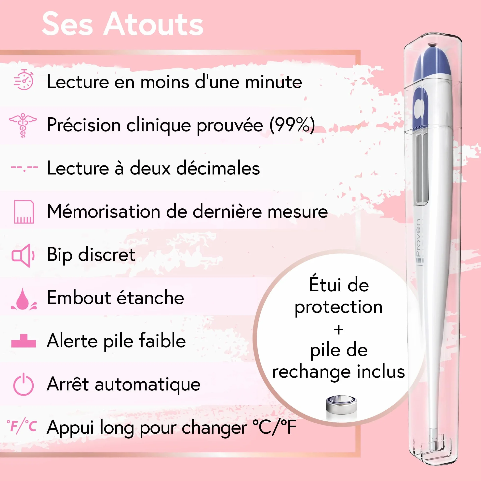 Thermomètre basal ovulation iProven double décimale lecture rapide 60 s fonction mémoire BBT précis