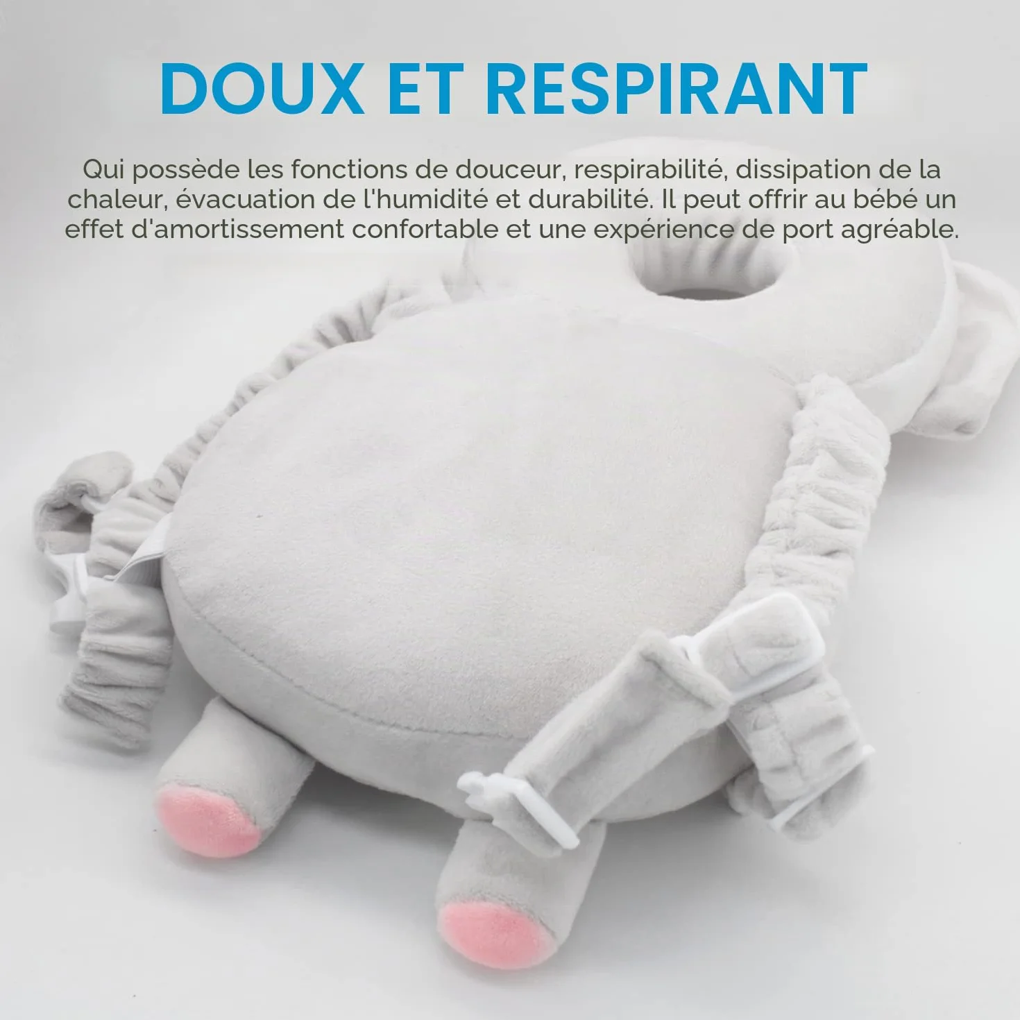 Coussinets de Protection de la Tête pour Bébé, Doux Respirant Réglable, Éléphant, 4-24 Mois