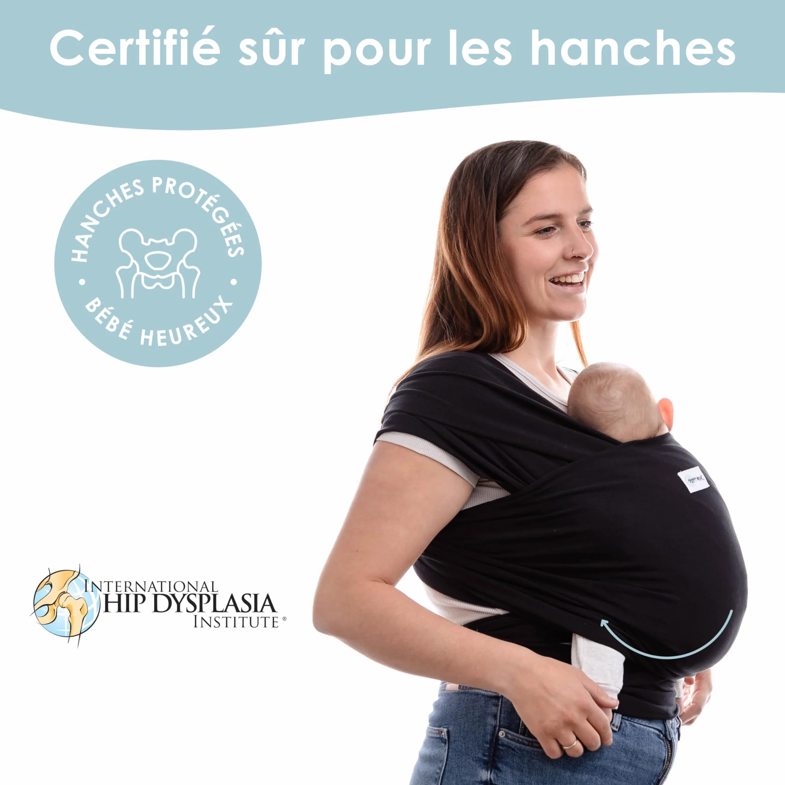 Écharpe de Portage Bébé Sleepy Wrap Noir 3-15 kg Mains Libres Élastique Ergonomique