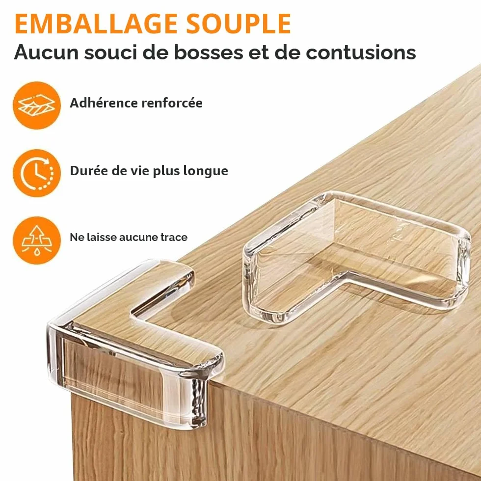 Protections d'angle de Table Type L pour Enfants, Coins Anti-Collision Transparents, Lot de 8