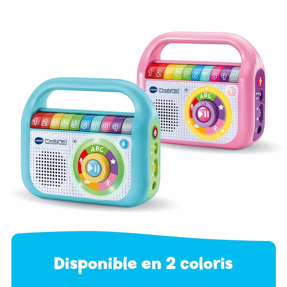 VTech Music'Kid Rose Baladeur Musical Enfant Enceinte Bluetooth Lumineuse Comptines Chansons Éducatives Enregistreur Vocal Cadeau 2 Ans Français