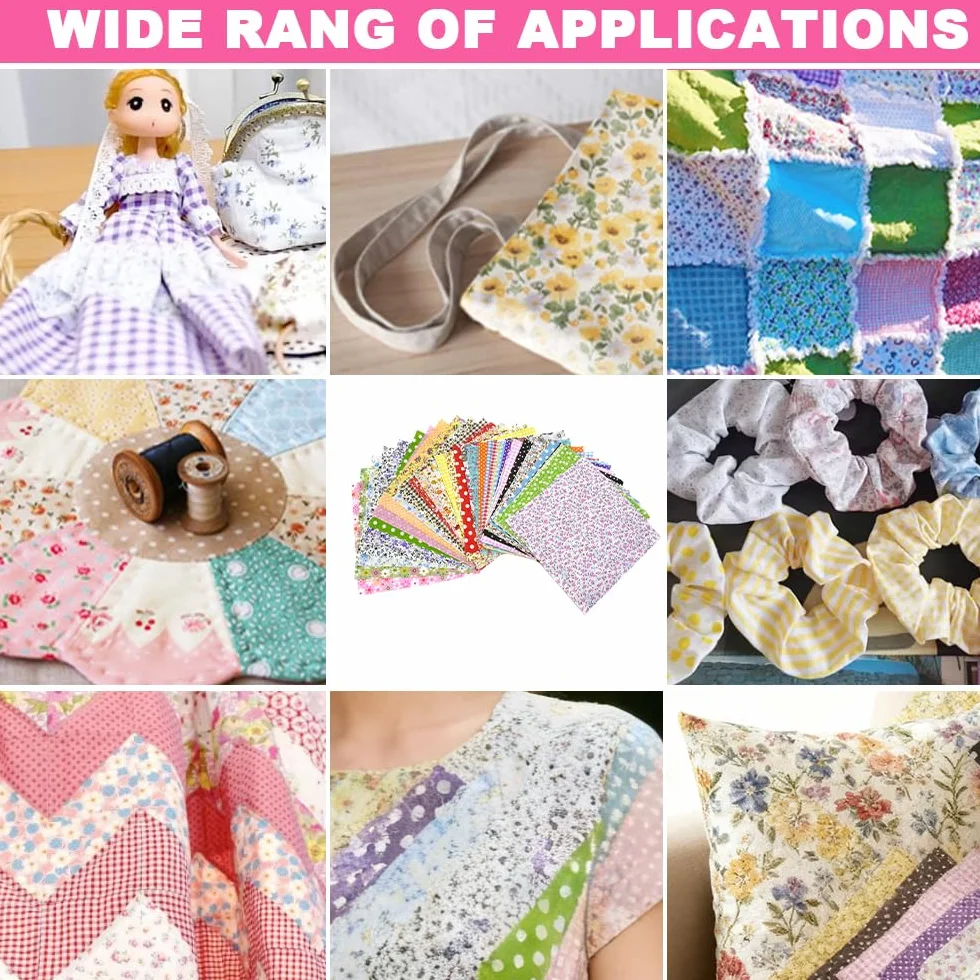 Tissus Coton 50PCS 20x20 cm Patchwork Colorés avec Fil et Aiguilles à Coudre