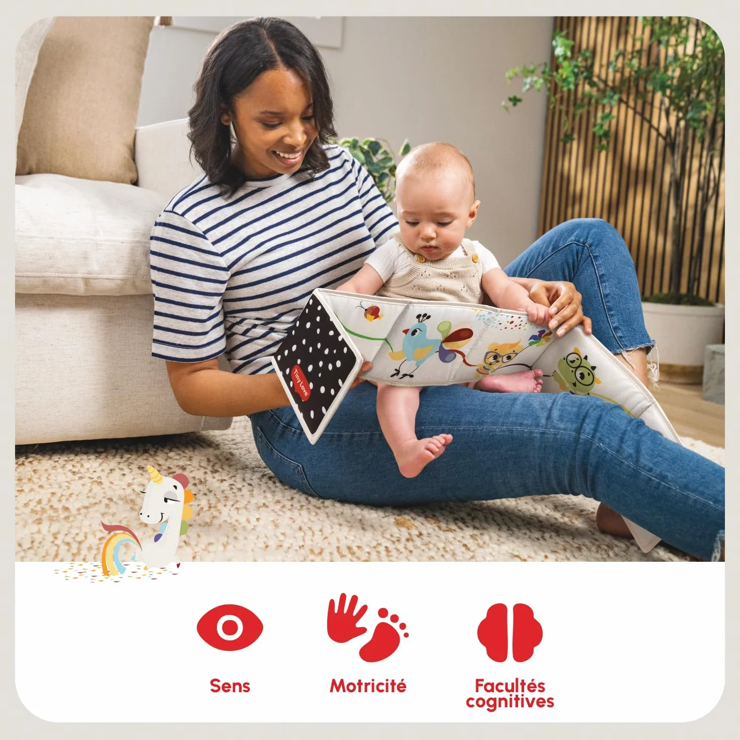 Tiny Love Livre d'éveil Bébé Recto Verso 0 Mois+ Sensoriel Noir et Blanc 7 Activités Ludiques