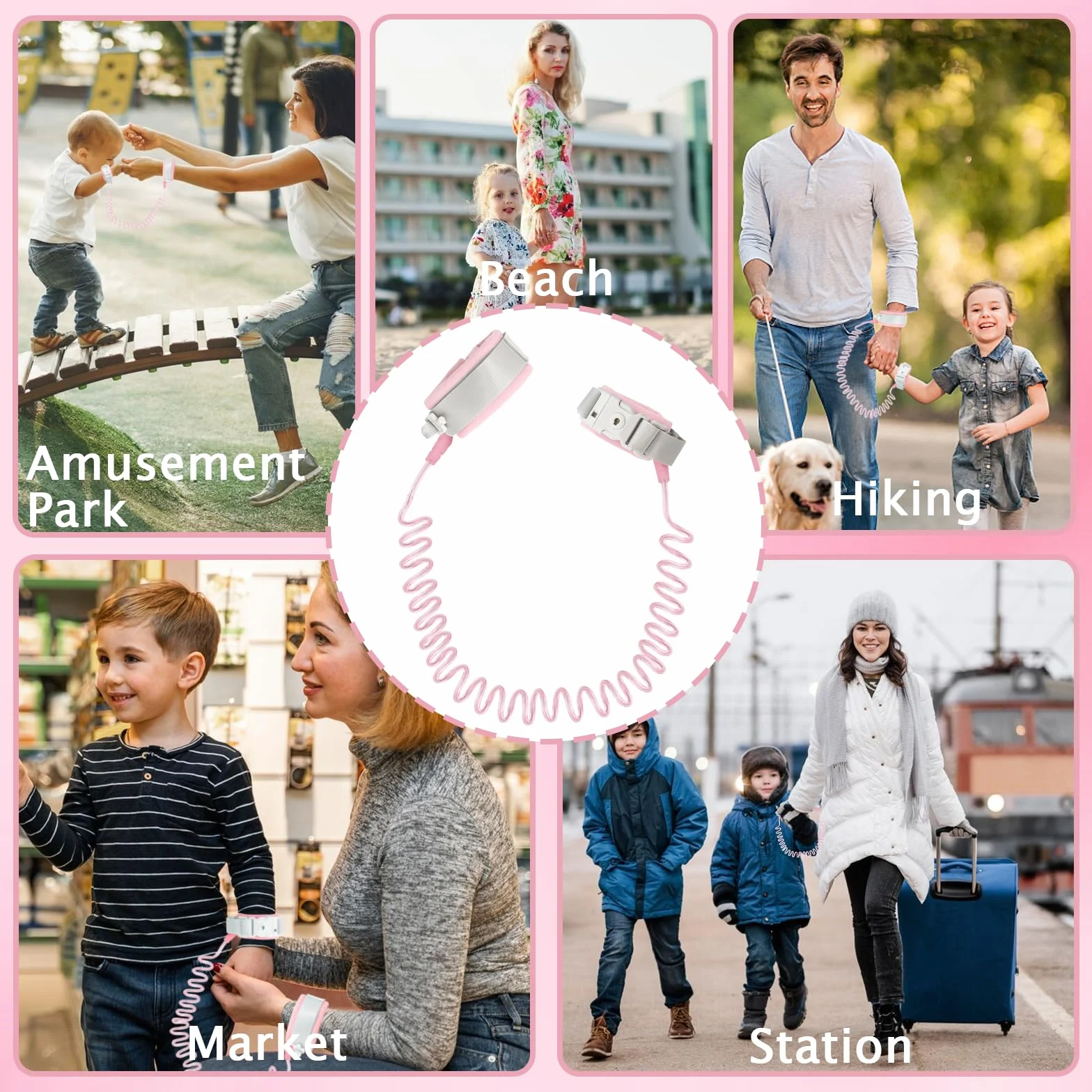 Bracelet anti-perte sécurité bébé enfant avec cordon perdu 1,5 m rose antivol bagages aide marche