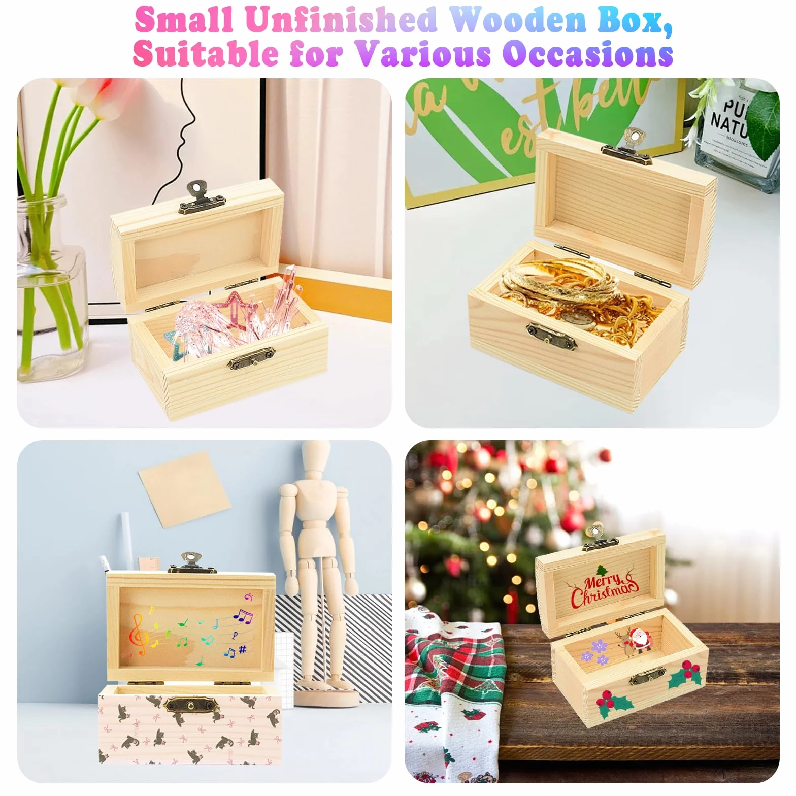 Petite Boite en Bois - 6 Mini Coffres au Trésor Non Finis avec Couvercles, Boite Decorative pour Peinture 9 x 5,5 x 5 cm