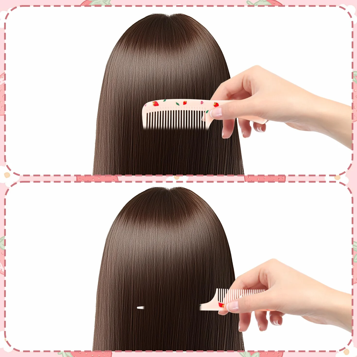 Lot de 4 peignes à cheveux mignons pour bébé en fraise & glace, miniatures, dents fines & queue de rat