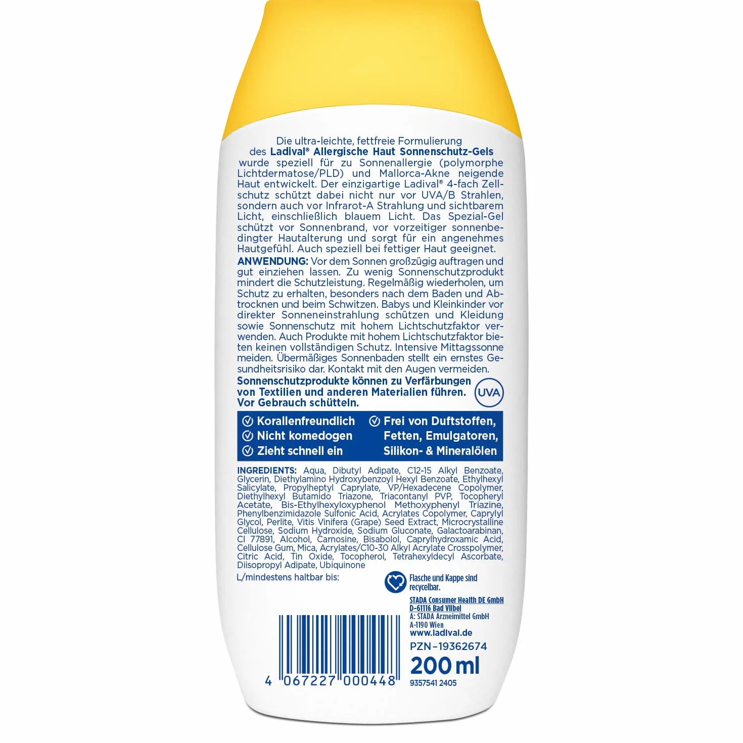 Ladival Gel Protection Solaire SPF 30 Corps 200 ml Anti-Allergies Solaires Acné de Majorque Imperméable