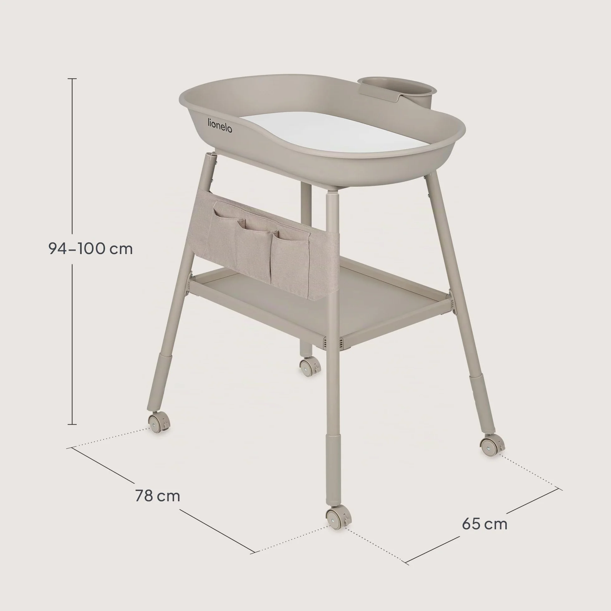 LIONELO Rosie table à langer bébé mobile sur roulettes matelas imperméable hauteur réglable rangements