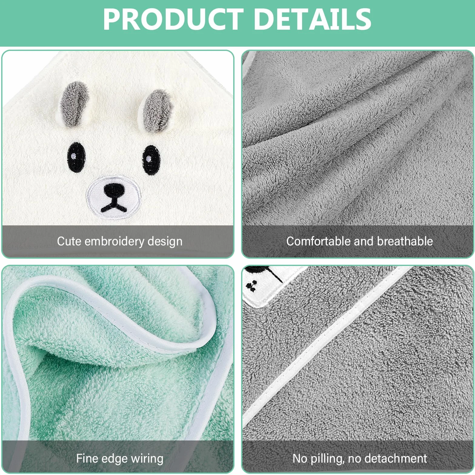 Cape de Bain Bébé 3 Pièces Sortie de Bain Serviette 80x80 cm Coton Poncho Doux Absorption Forte Fille Garçon