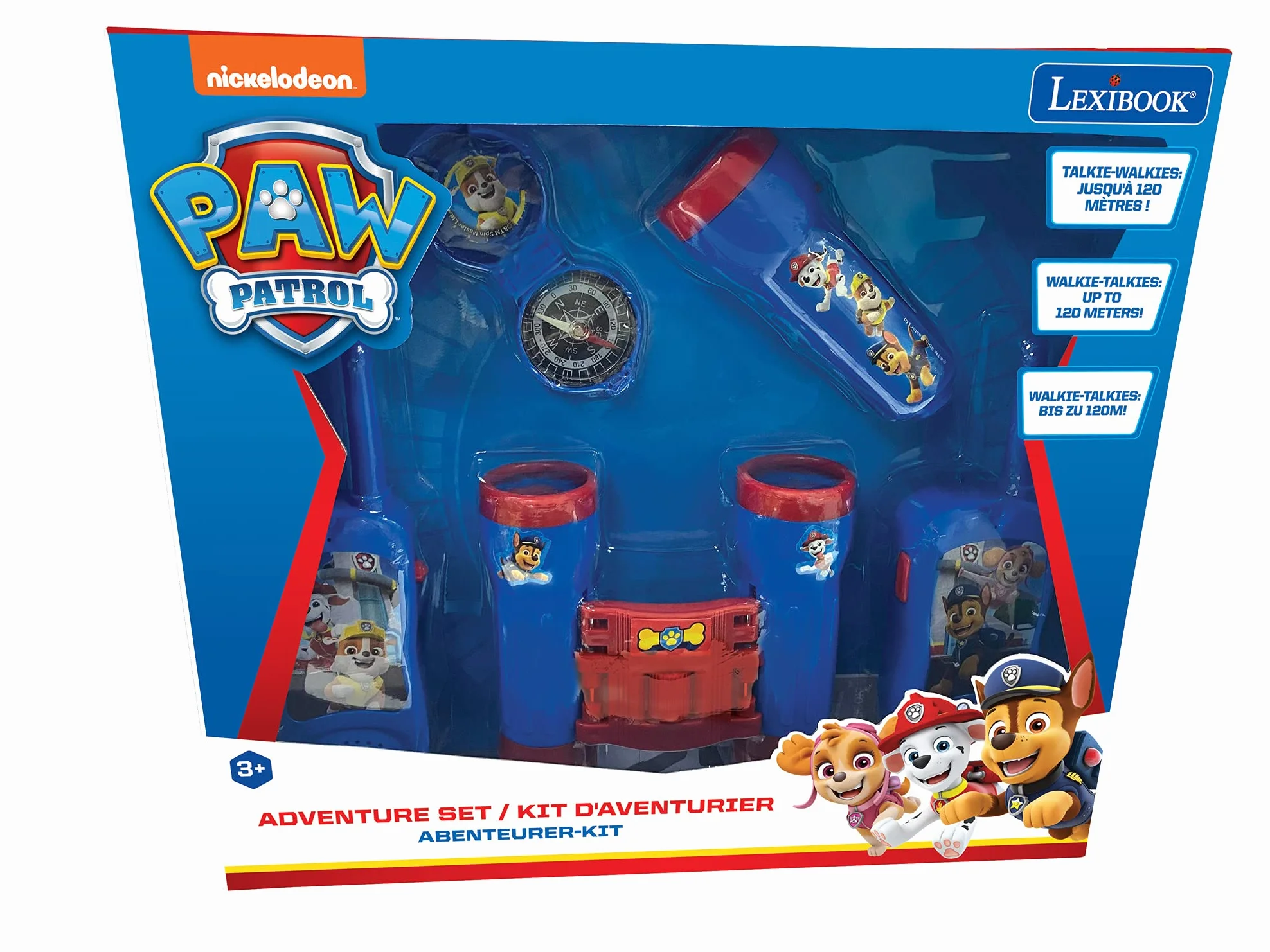 Lexibook La Pat' Patrouille Set d'aventurier Talkies-Walkies 120m Jumelles Lampe-Torche Boussole Bleu/Rouge RPTW12PA