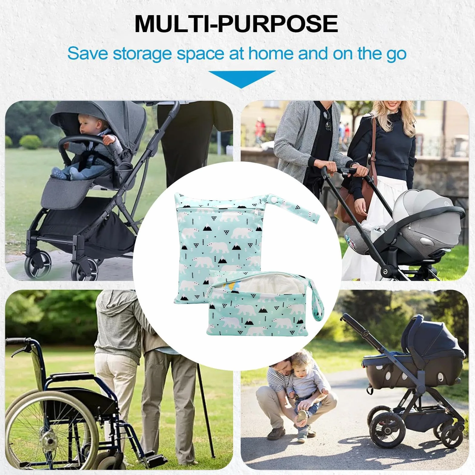 Sac à Langer Réutilisable à Fermeture Éclair en Tissu Humide et Sec pour Maillots de Bain, Lingettes, Vêtements