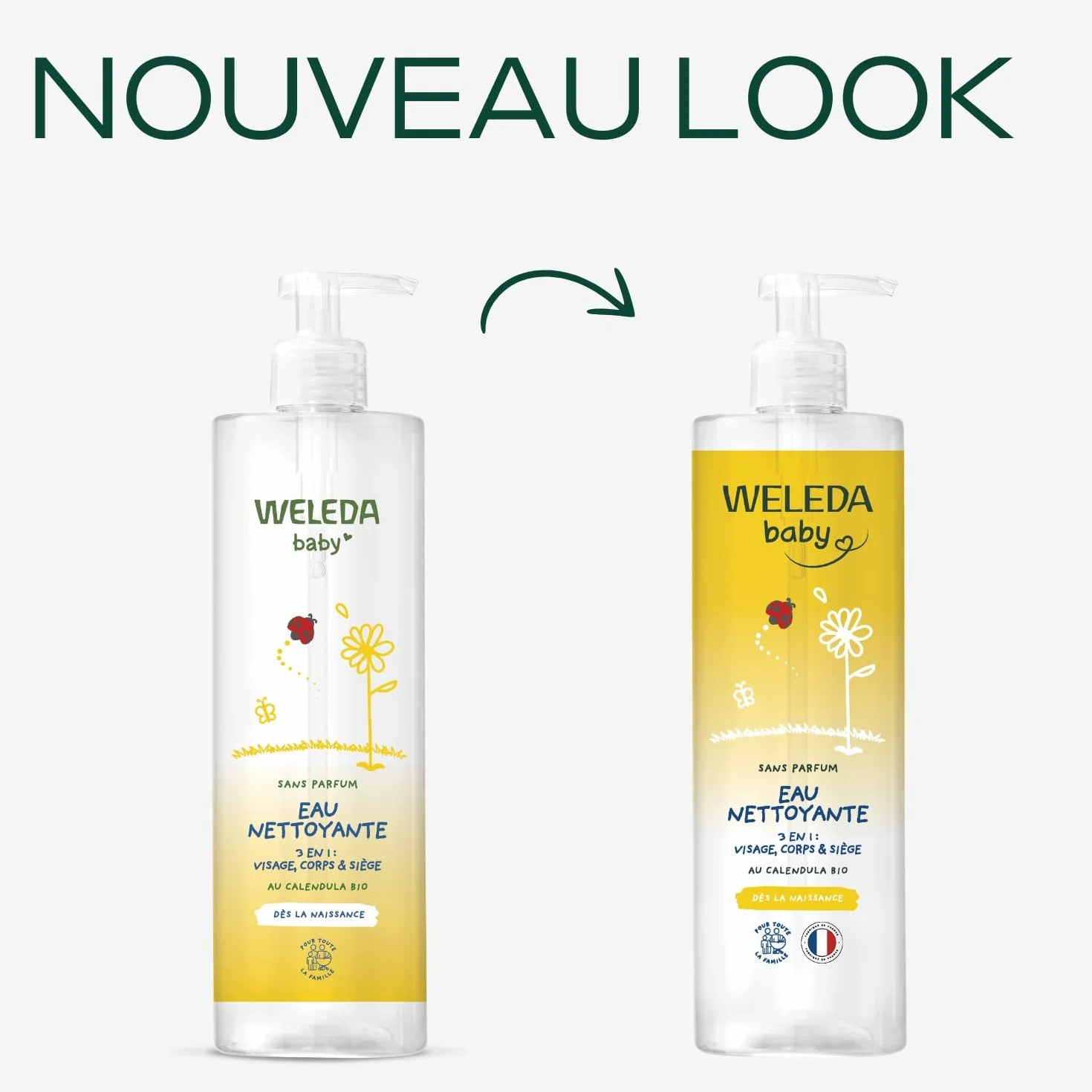 WELEDA Eau nettoyante au Calendula sans parfum 400 ml pour bébés et jeunes enfants