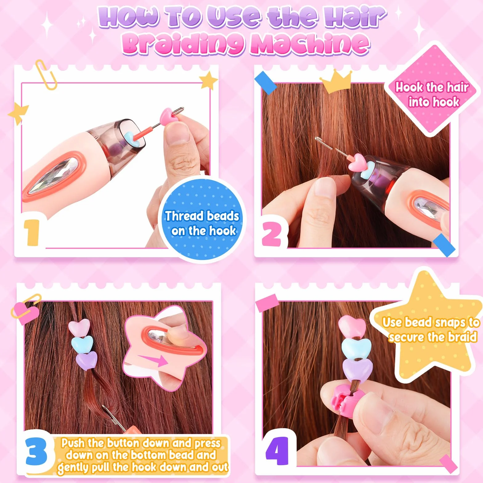 Accessoires Cheveux Jouets pour Filles 7-12 Ans: Machine à Tresser avec Perles pour Cheveux Tressés