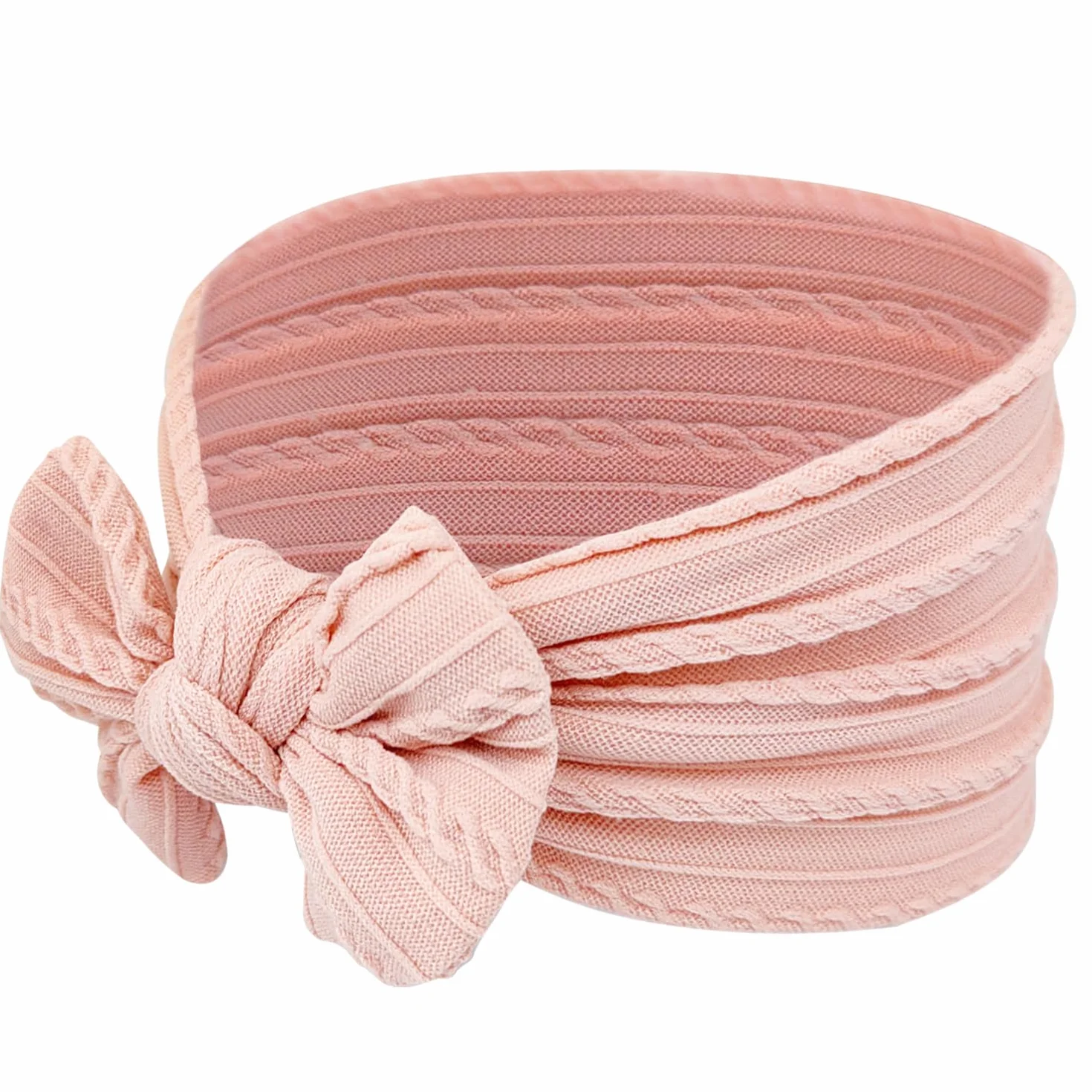 Bandeau Turban Bébé Fille Nylon Élastique Souple Rose Blanc 2 Pièces