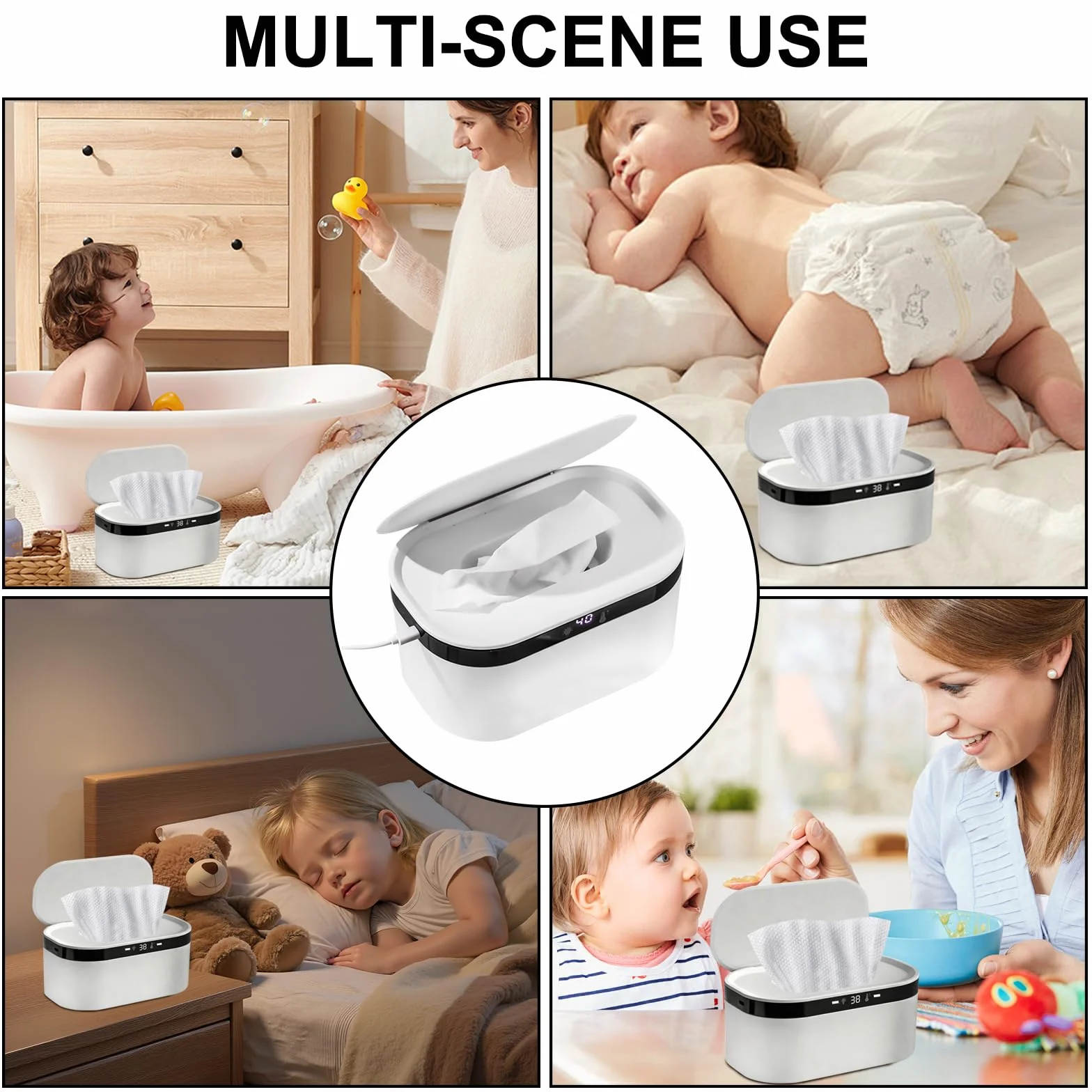 Chauffe-lingettes Bébé Portable USB Wipes Heater 3 Niveaux de Chauffage Rapide