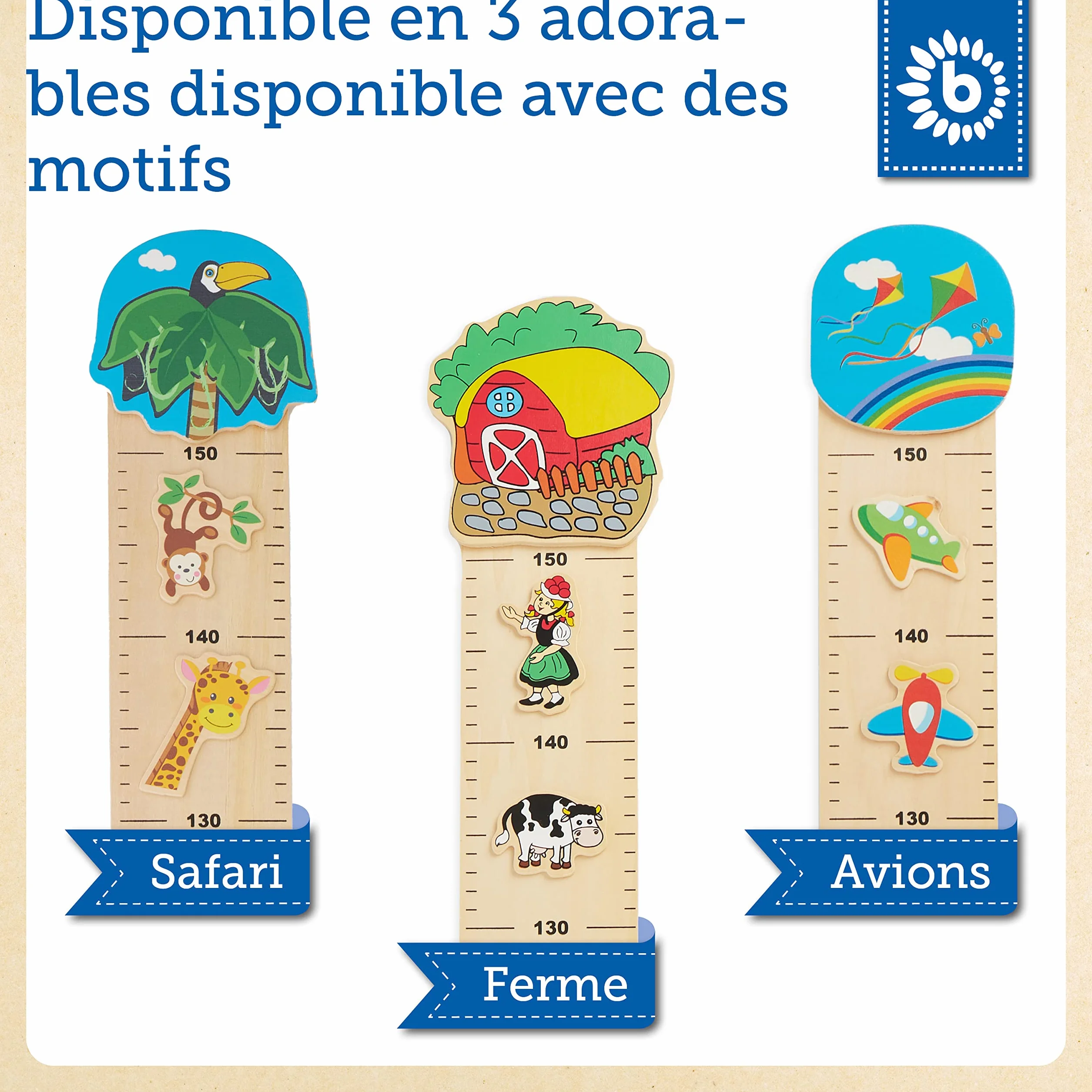 Bieco Toise Murale Enfant Bois Zoo échelle 0,65-1,5m Décoration Chambre Enfant