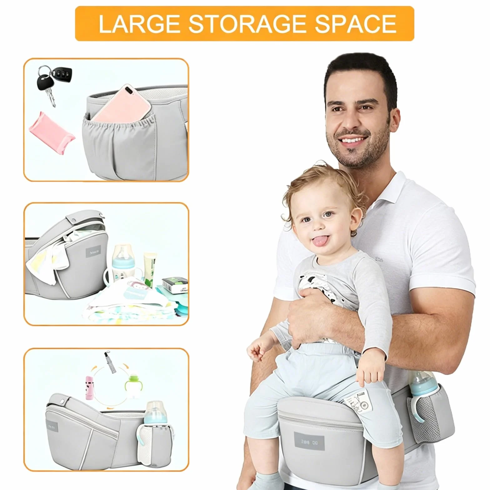 Porte Bébé Ergonomique Ventral Dorsal Siège Hanche Coton Léger Respirant Réglable 0-48 Mois 3,5-25 kg