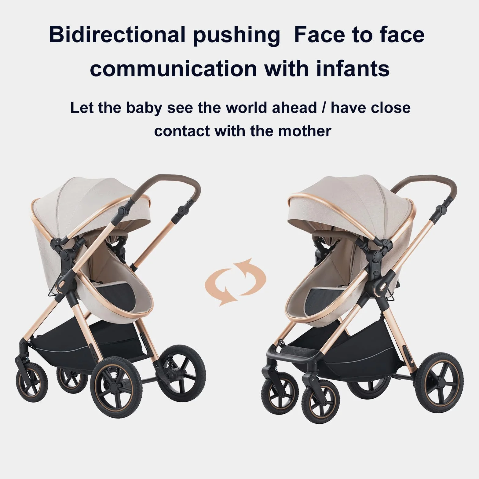 Poussette 3 en 1 Citadine Combinée Tricycle Baby Walker Haute Paysage Landau pour 0-36 mois Pliante Trolley Bébé D2-LIGHT BROWN