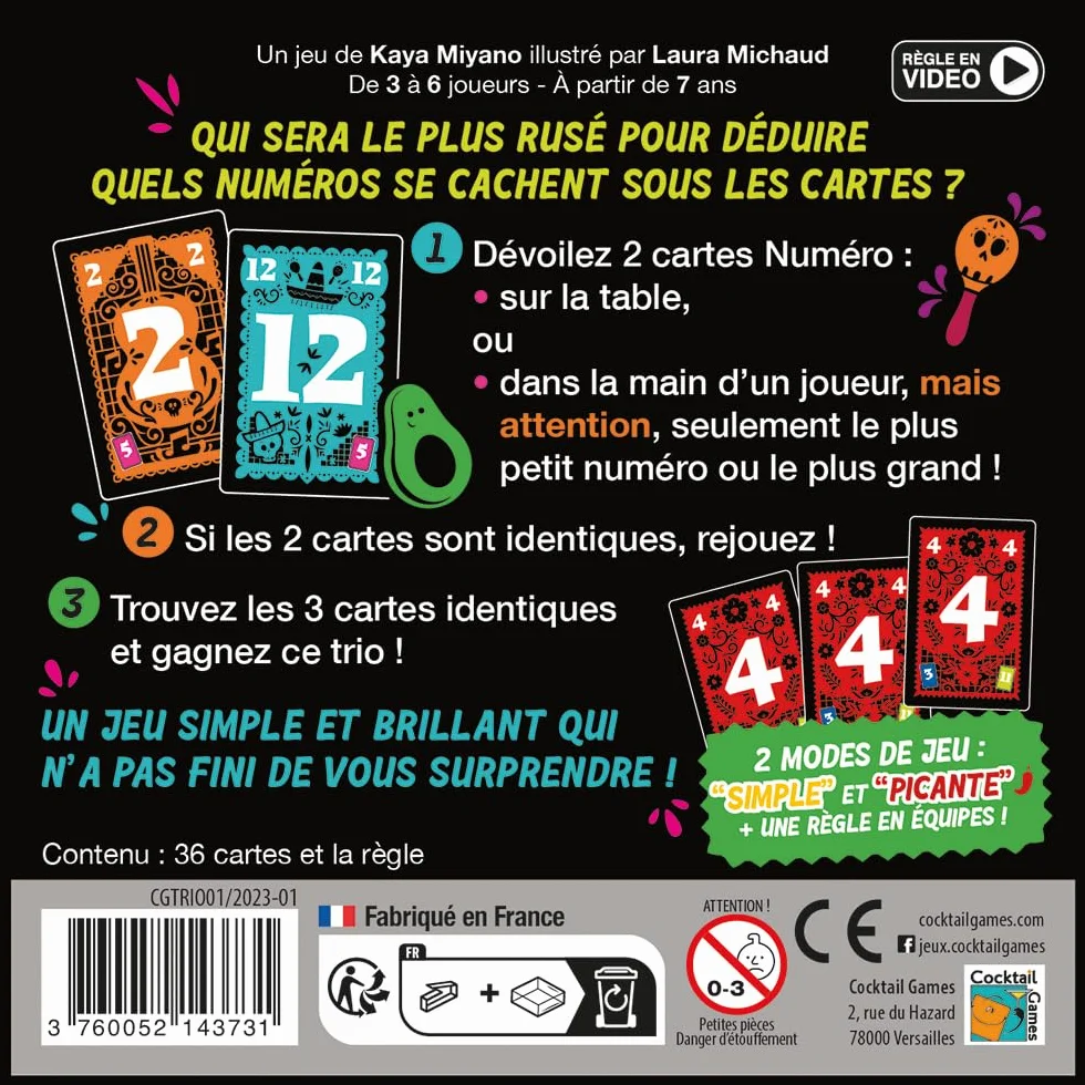 Asmodee Trio Jeu de Cartes Made in France As d'or 2024 Jeux de Société Famille Enfants 7 Ans Déduction Mémoire 3-6 Joueurs 15 Min Version Française