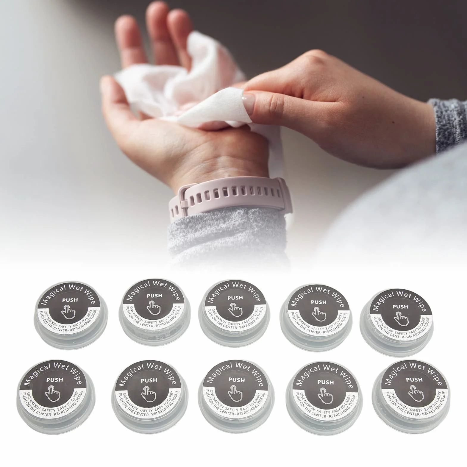 Lingettes pour les Mains Jetables, Mouchoirs Humides Compressés Individuels Portables 10pcs