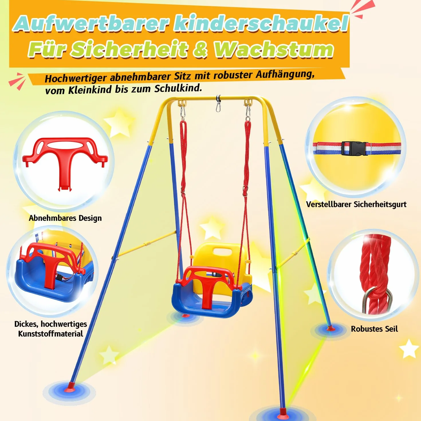 Balançoire bébé 4 en 1 pliable avec armature et ceinture de sécurité