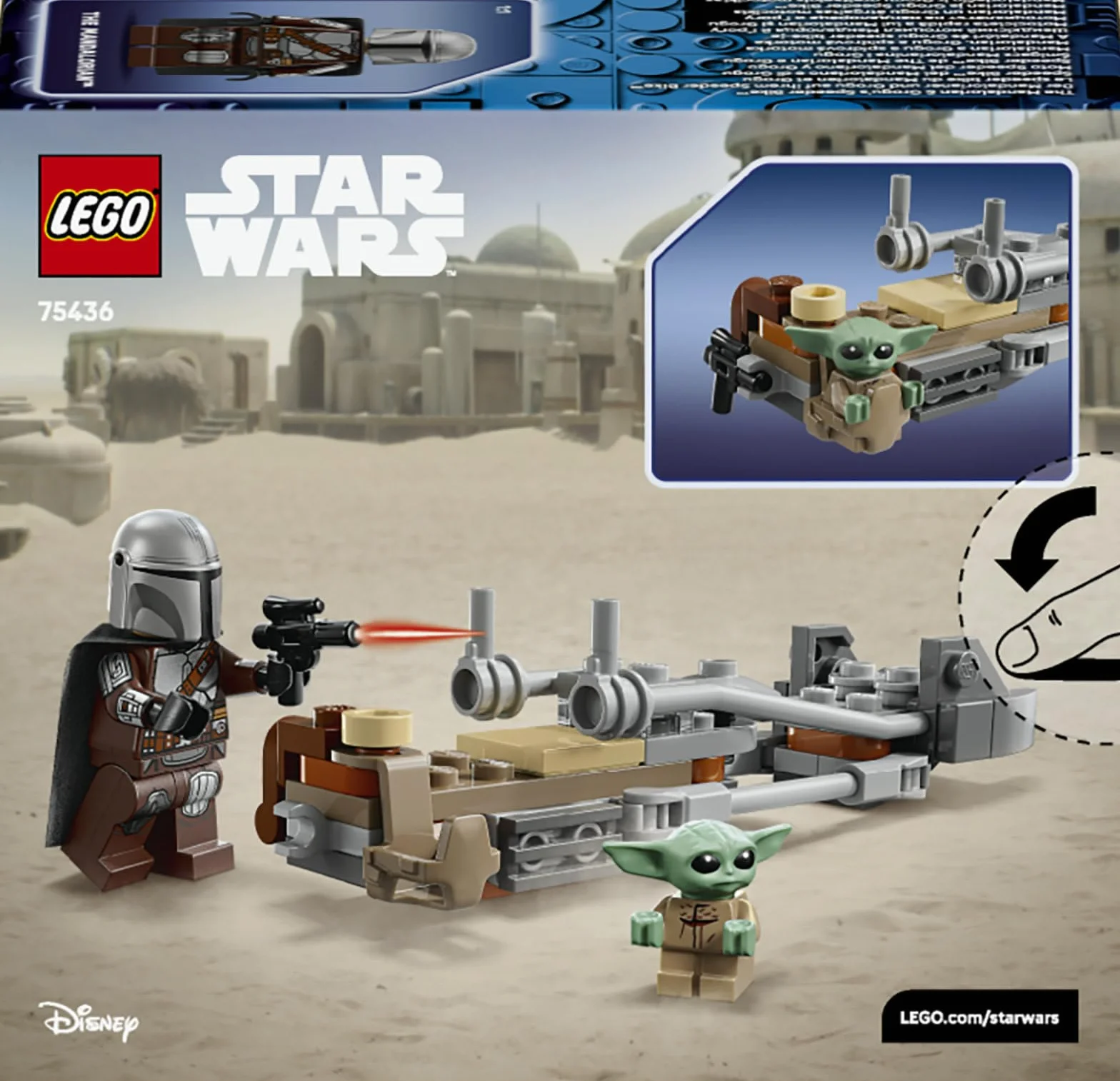 LEGO Star Wars 75436 Speeder Bike du Mandalorien et Grogu Jouet de Construction Figurine Grogu Minifigurine Din Djarin Blaster