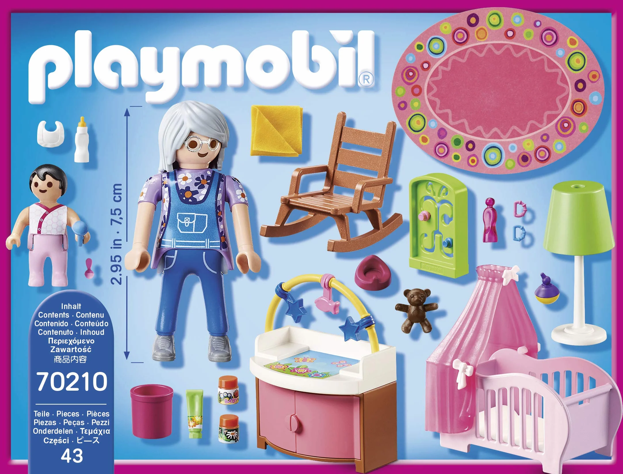 Playmobil 70210 Chambre de bébé - Dollhouse avec Deux Personnages, lit bébé, Table à Langer, Lampe sur Pied, Fauteuil à Bascule - Dès 4 Ans