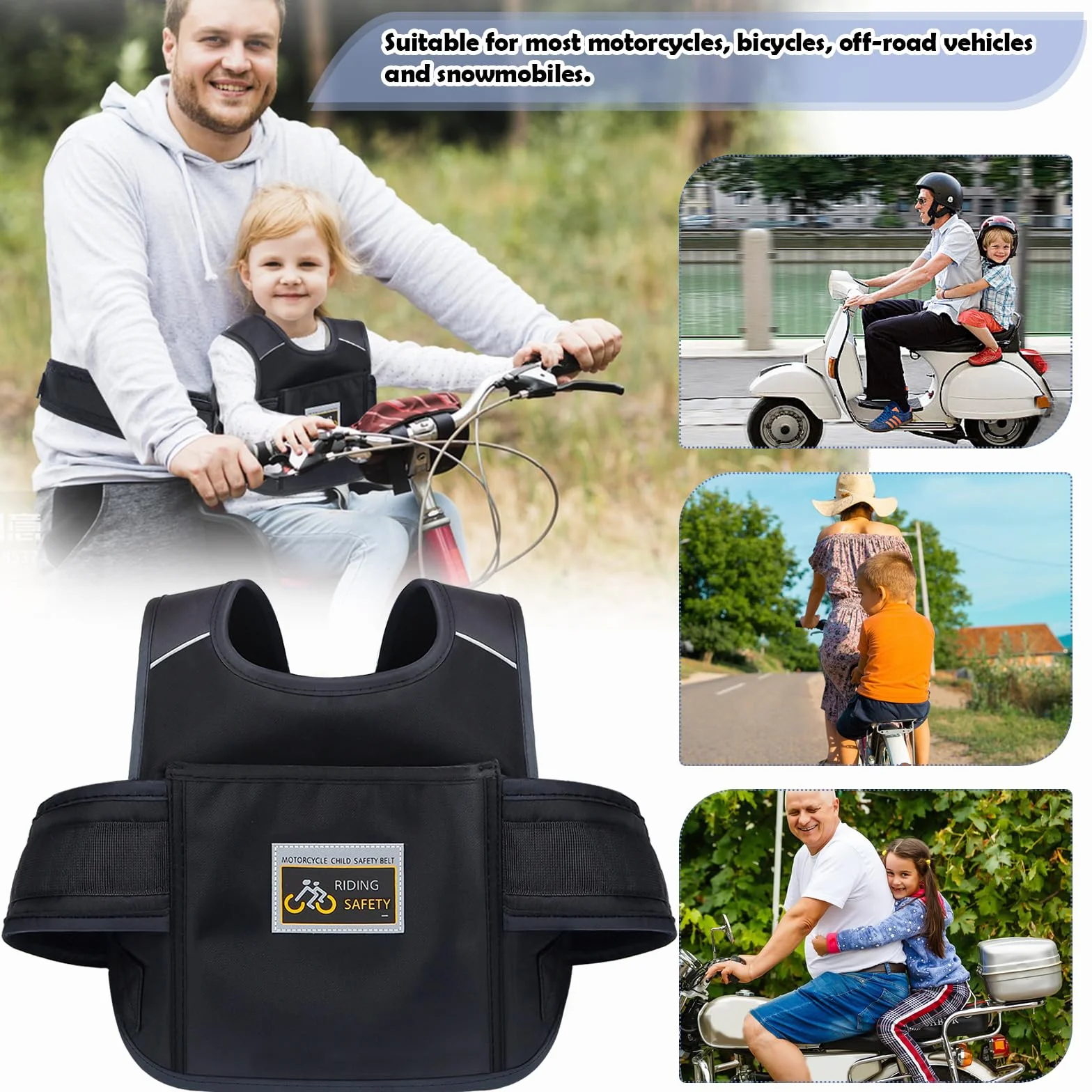 Harnais de Sécurité Moto Enfant Réglable Respirant Réfléchissant