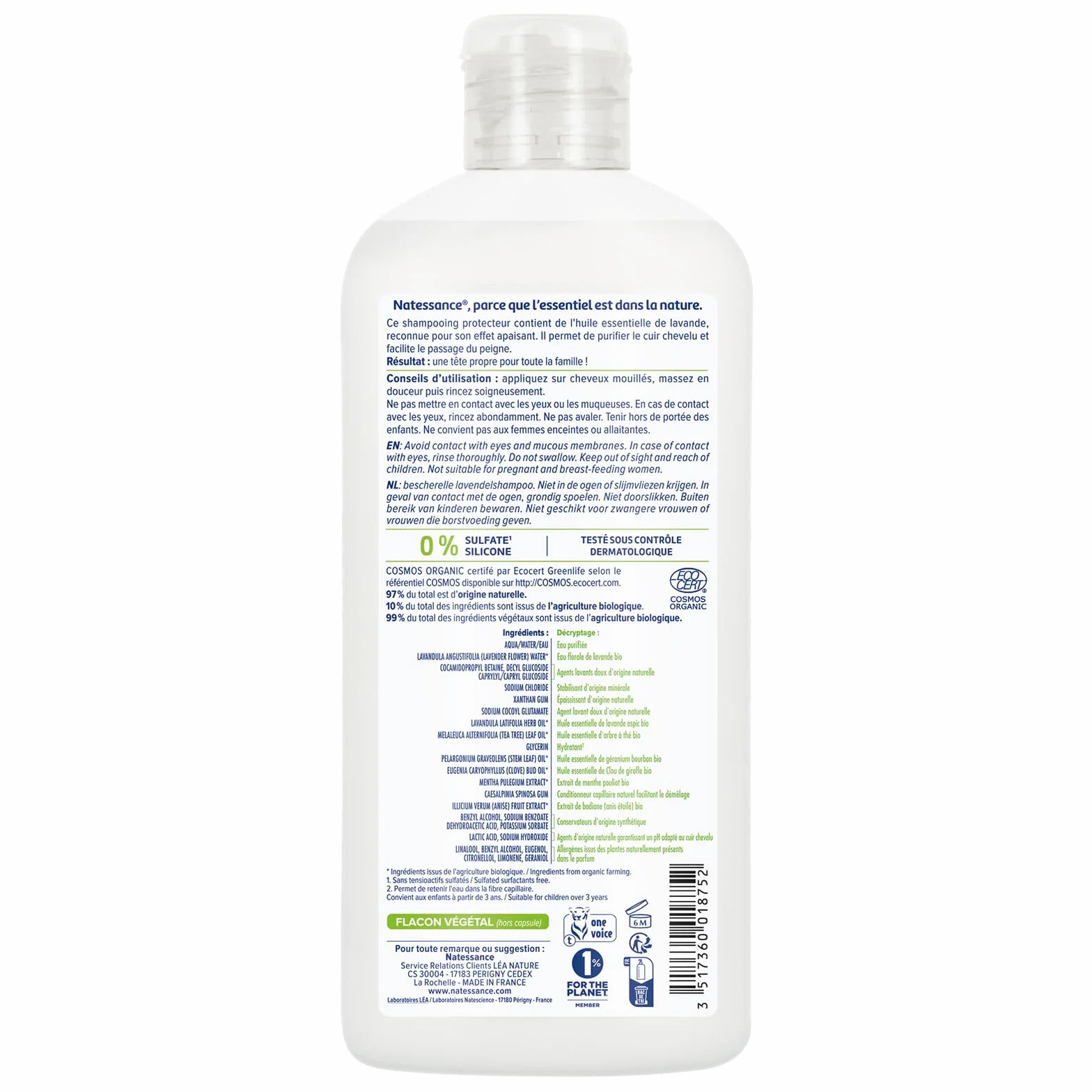 Natessance Shampooing Protecteur Papoo Lavande Certifié Bio Cosmos Organic 250 ml