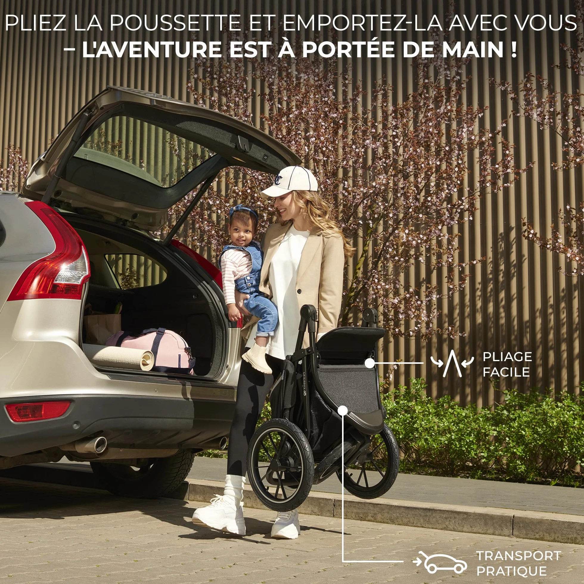 Kinderkraft HELSI 2 Jogger Poussette Sportive 3 Roues Dès La Naissance 22 Kg Réglable Gris