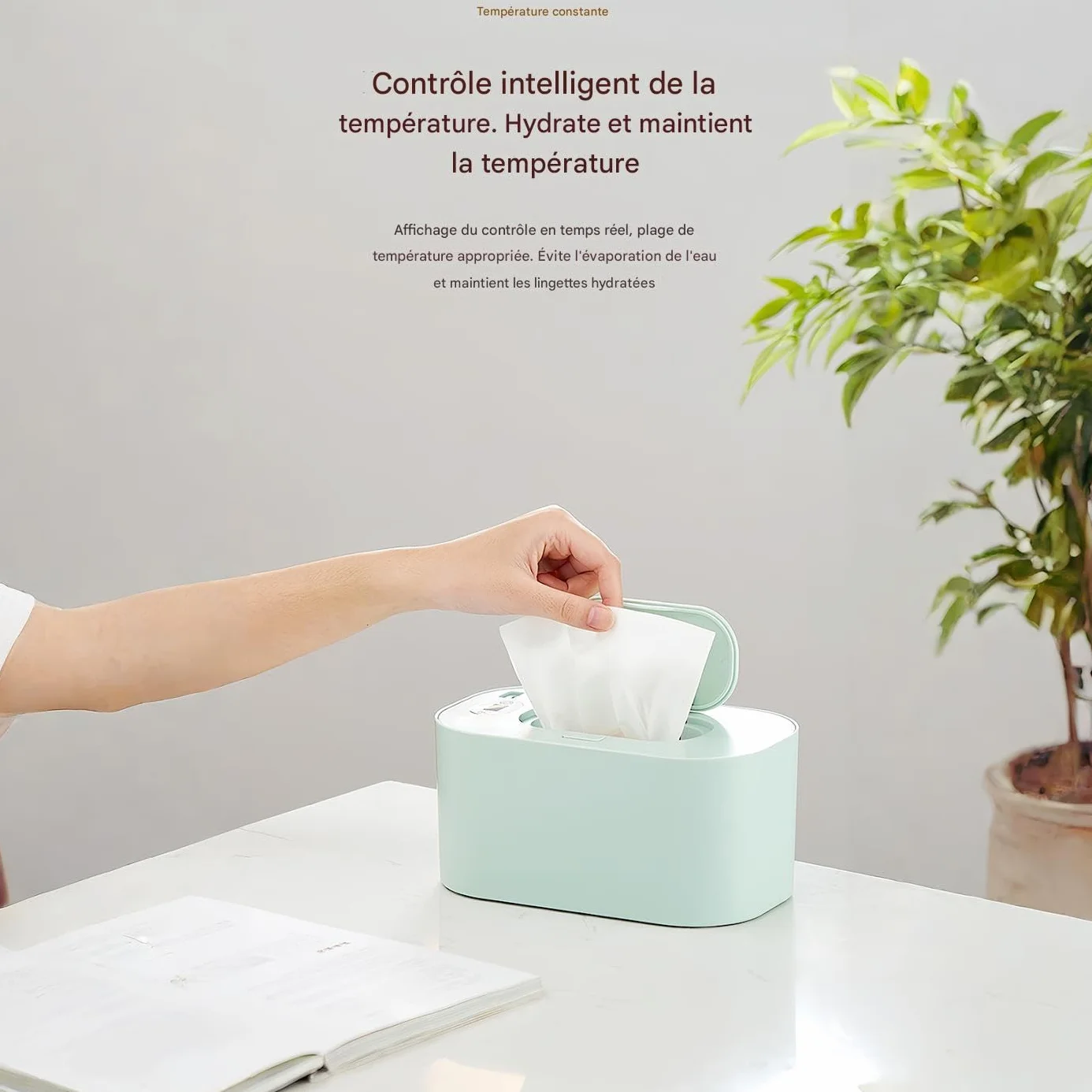Chauffe-Lingettes Portable, Réchauffeur de Grande Capacité - Distributeur de Lingettes avec Maintien de la Température Constante