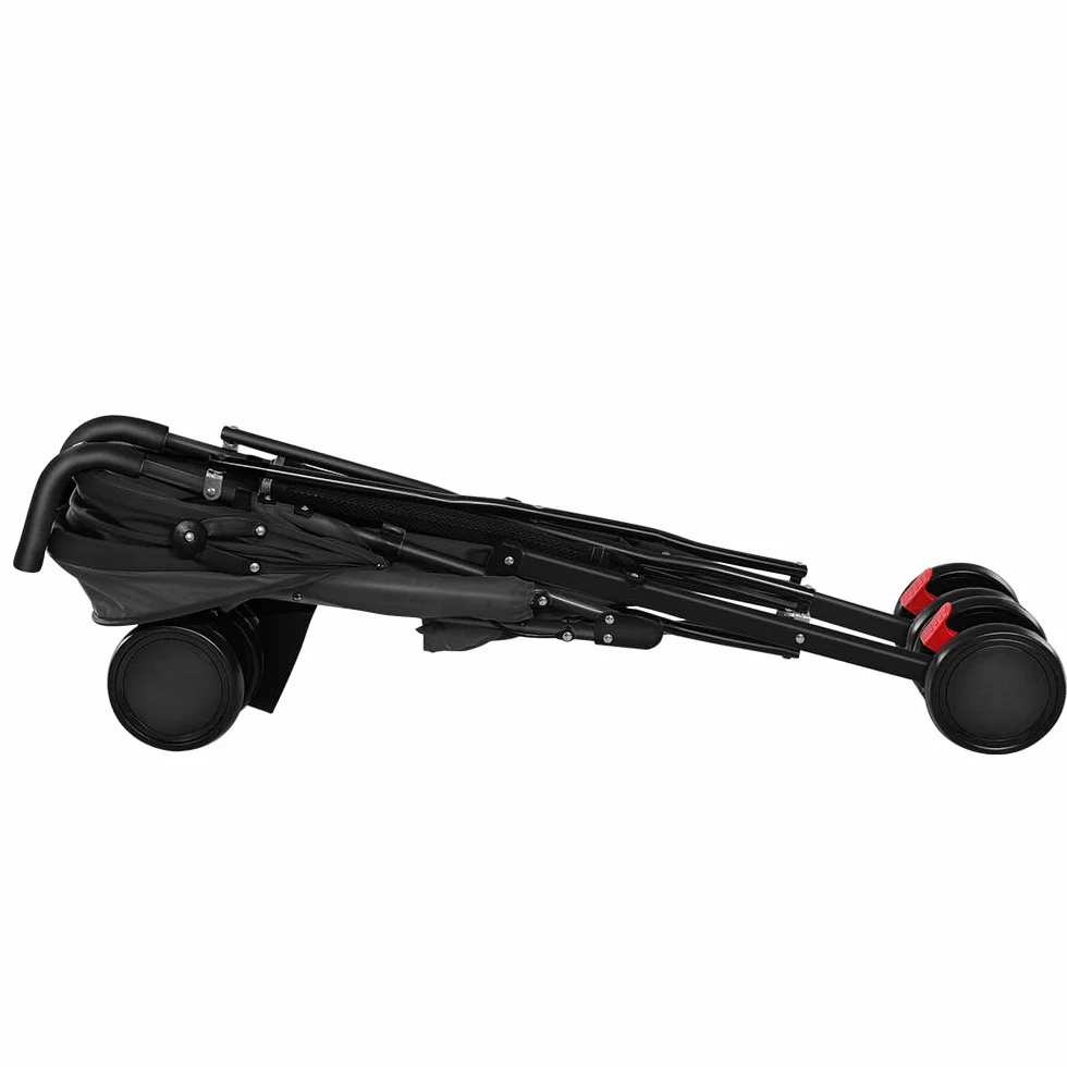 Poussette Canne Ultra Légère Compacte Pliable Inclinable Naissance à 25 kg avec Système Trolley Housse de Pluie Capote Extensible Noir