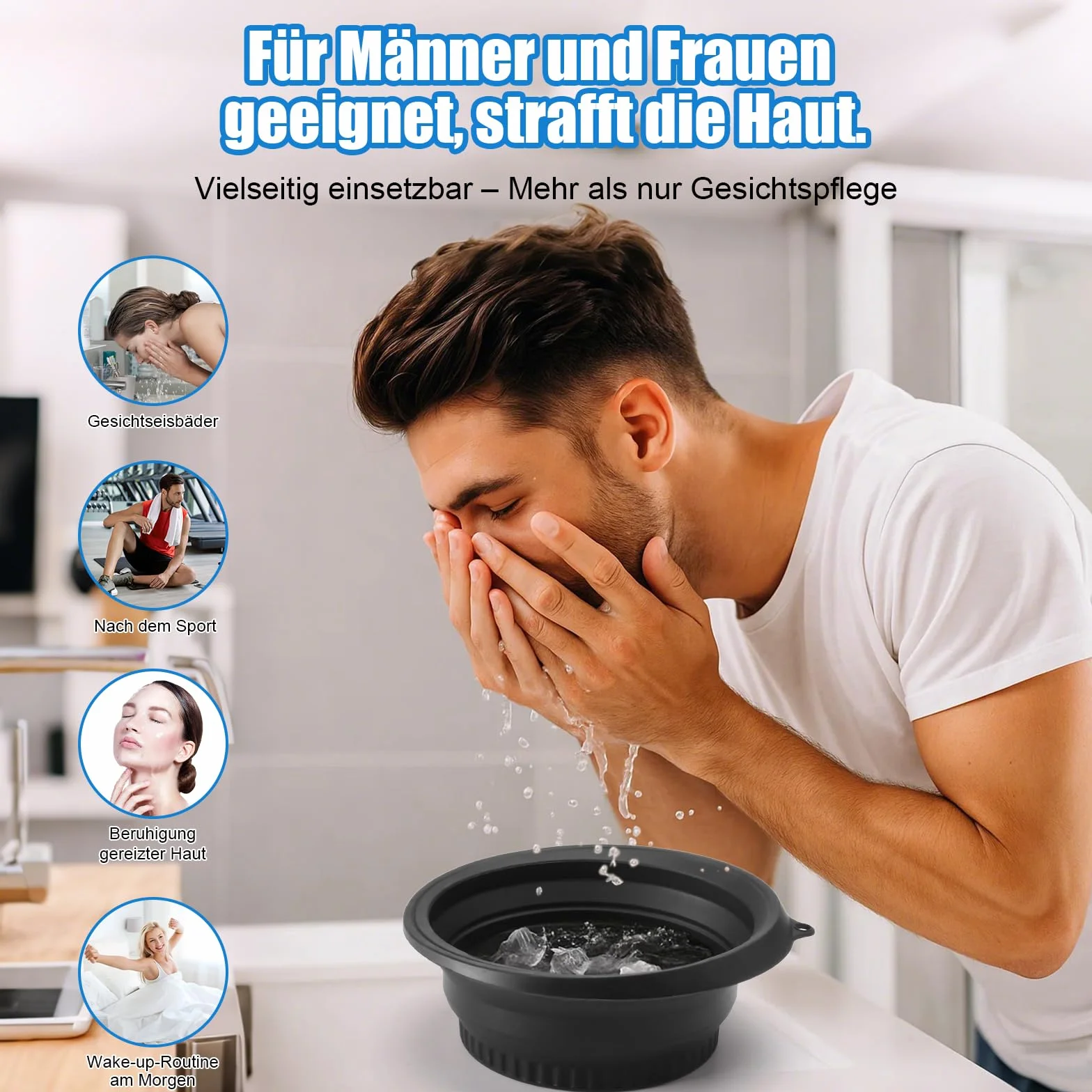Bol de bain à glace pour le visage en silicone pliable - Lavabo de refroidissement rapide, réduction des gonflements