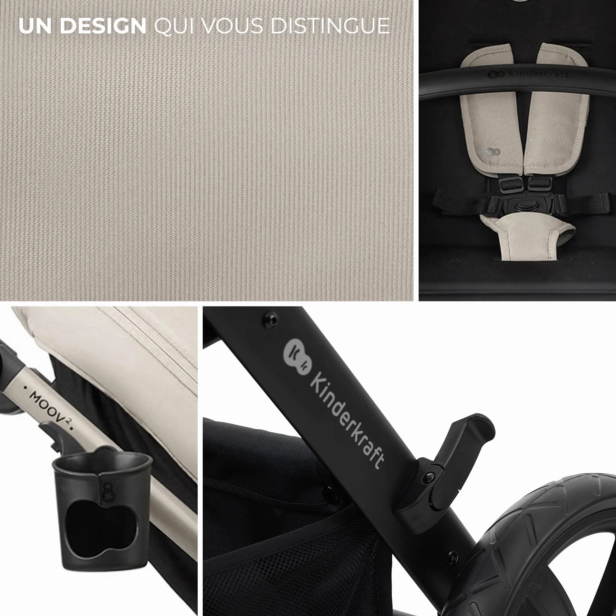 Kinderkraft MOOV 2 Poussette 3 en 1 Travel System avec nacelle 2-en-1 siège auto i-Size Gris
