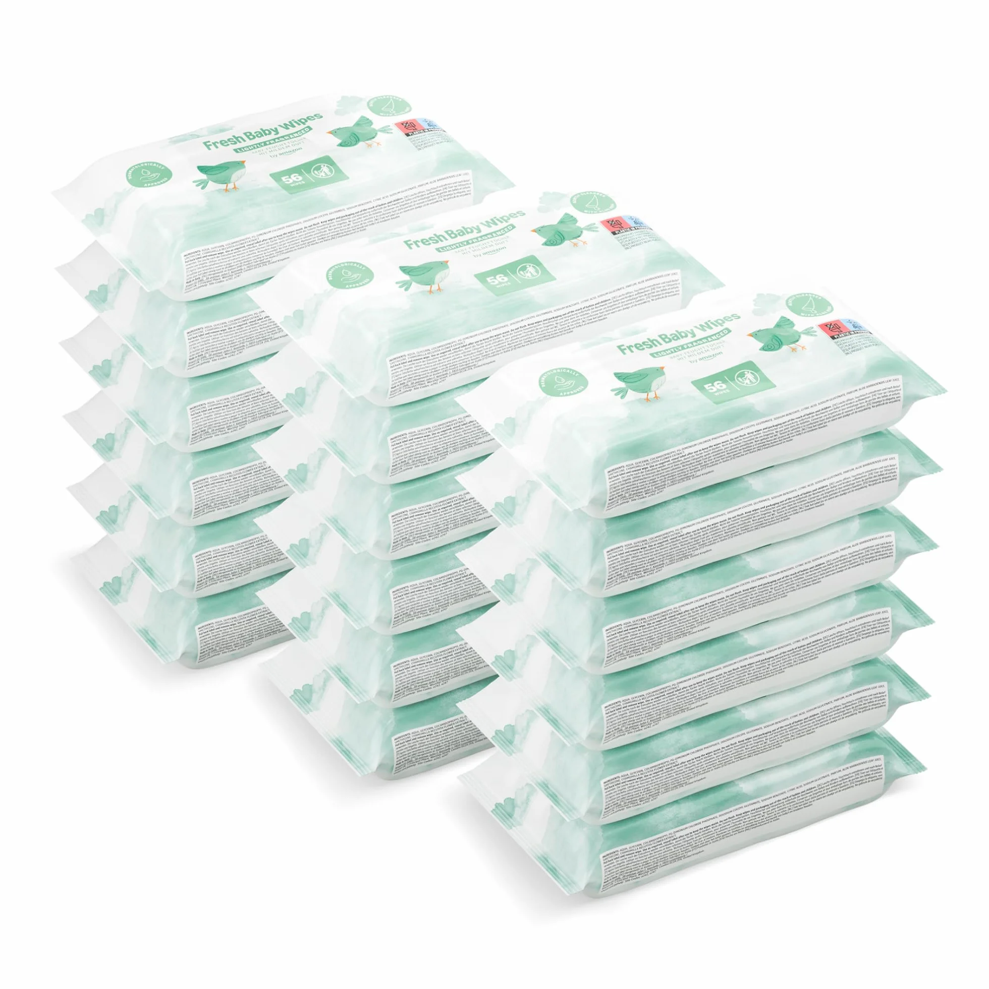 Lingettes bébé fraîche parfumées, 1008 lingettes, lot de 18 paquets de 56