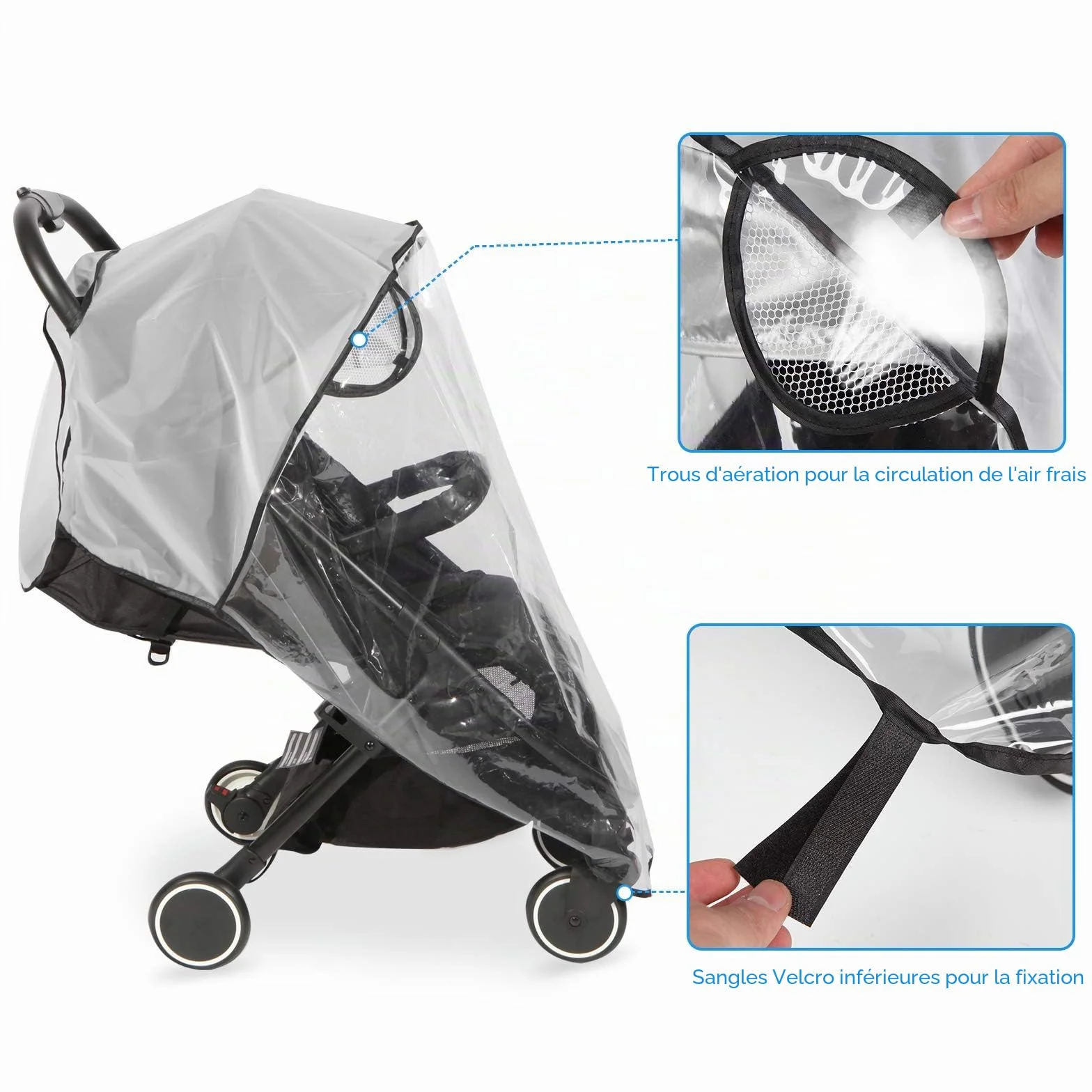 Habillage Pluie Universelle pour Poussette - Protection Pluie Poussette Universelle contre les intempéries et le vent