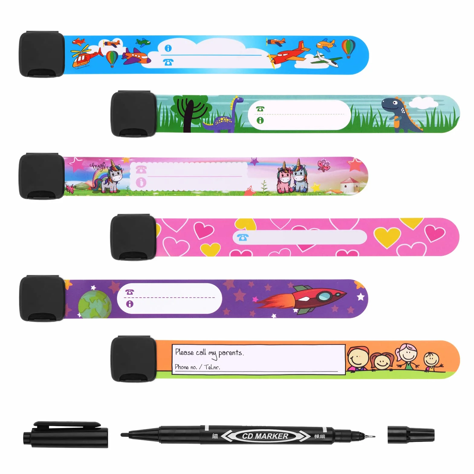 Bracelet Identification de Securit Enfant Vicloon 6PCS Anti Perdu Étanche Réutilisable